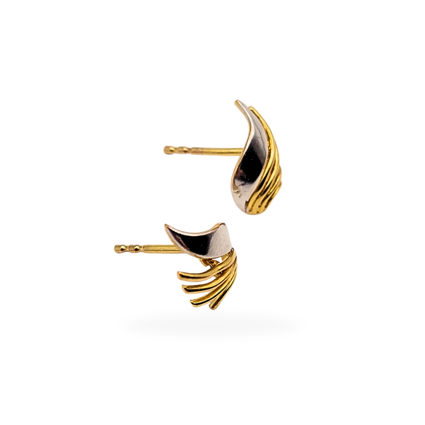 9ct Two Tone Gold Angels Wings Stud Earrings