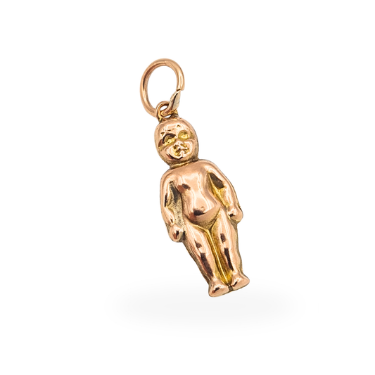 Small 9ct gold baby figure charm pendant with lightweight hollow constructio