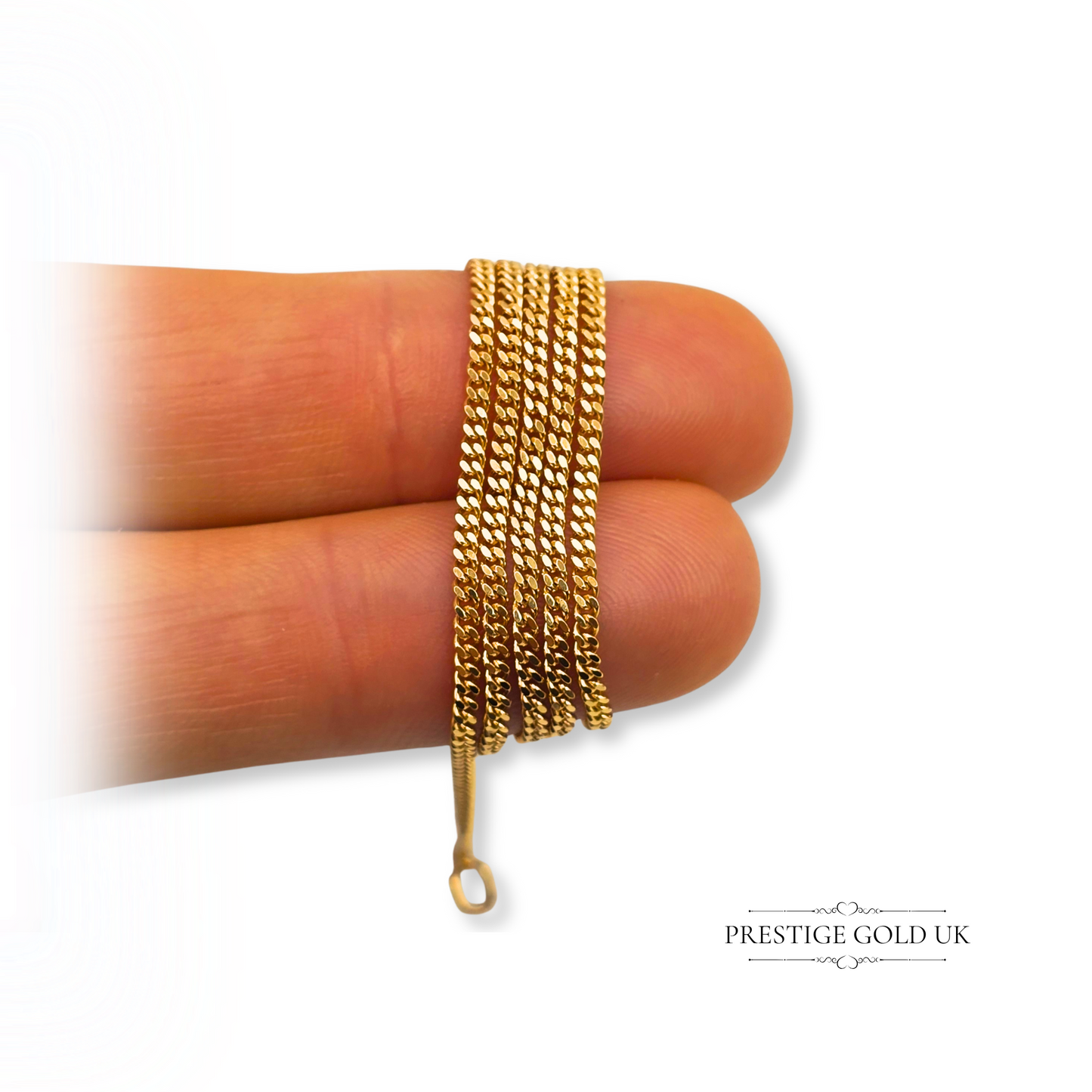 22 1/2" Long Gold Curb Chain Necklace, Solid Gold, Narrow Width, Lobster Clasp