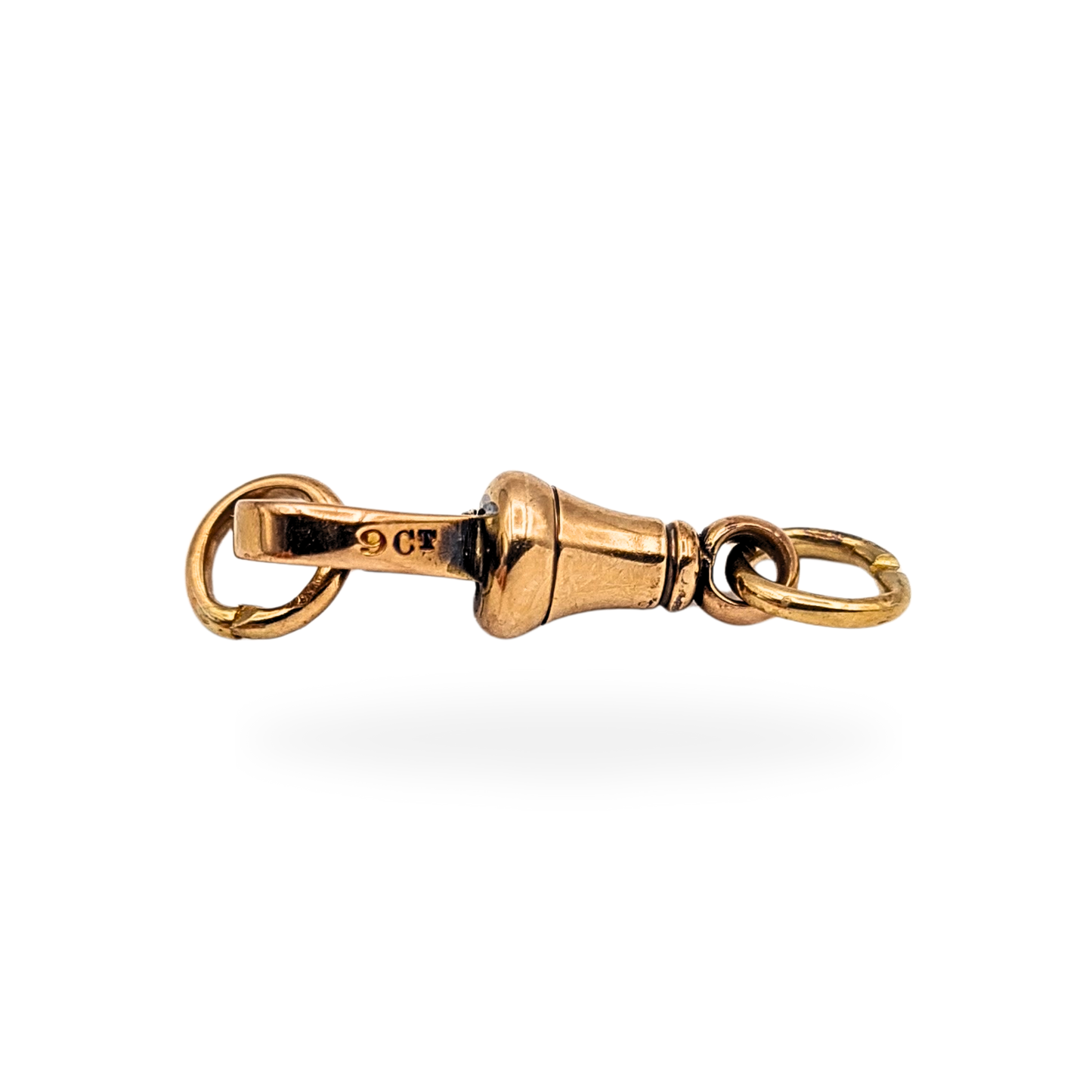 9ct Rose Gold Dog Clip Albert Chain Clasp, Twin 7mm Rings