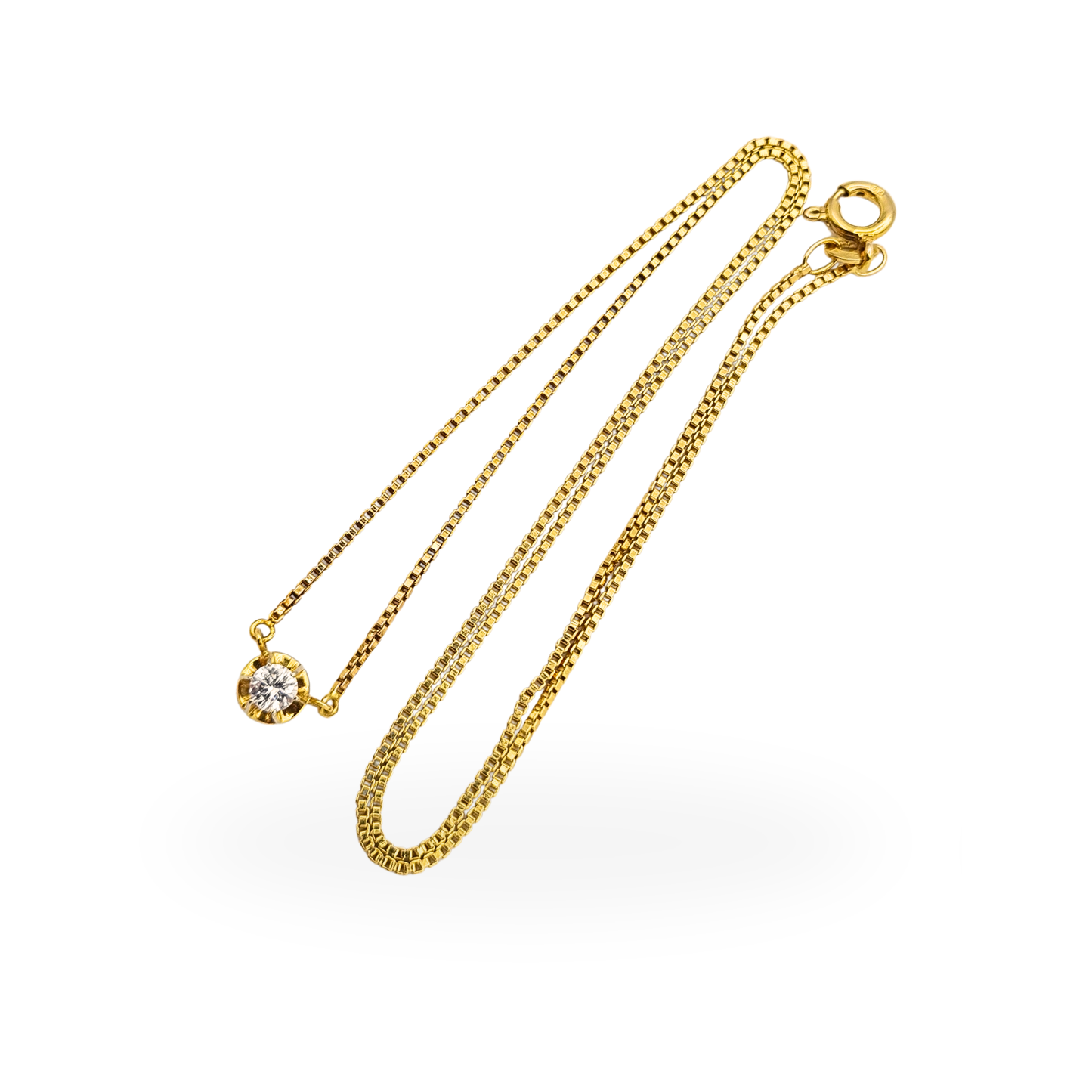 Diamond Solitaire Pendant 9ct Gold Box Chain Necklace 16"