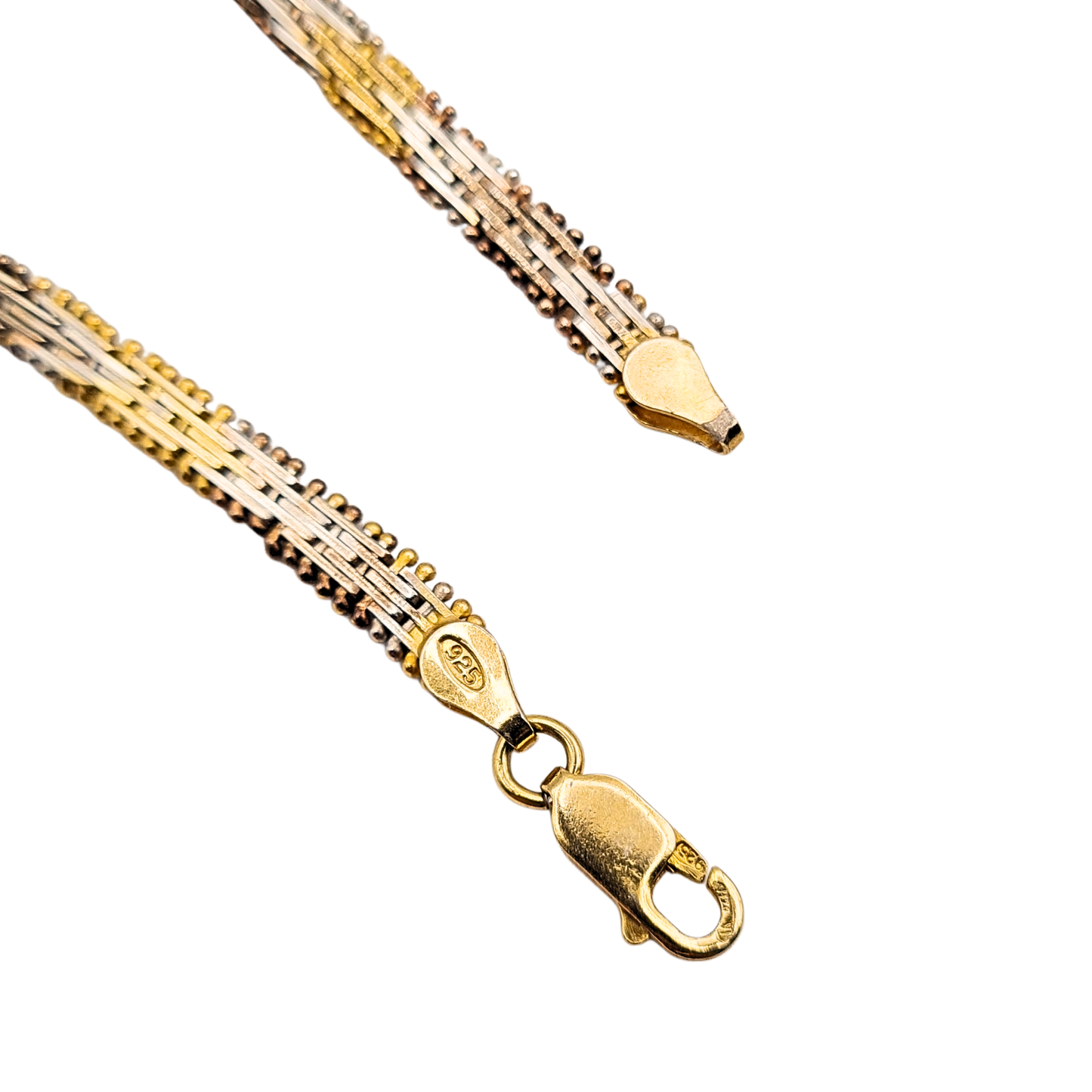 7 1/2 " 925 Silver 3-Tone Bracelet, Beaded Edge,