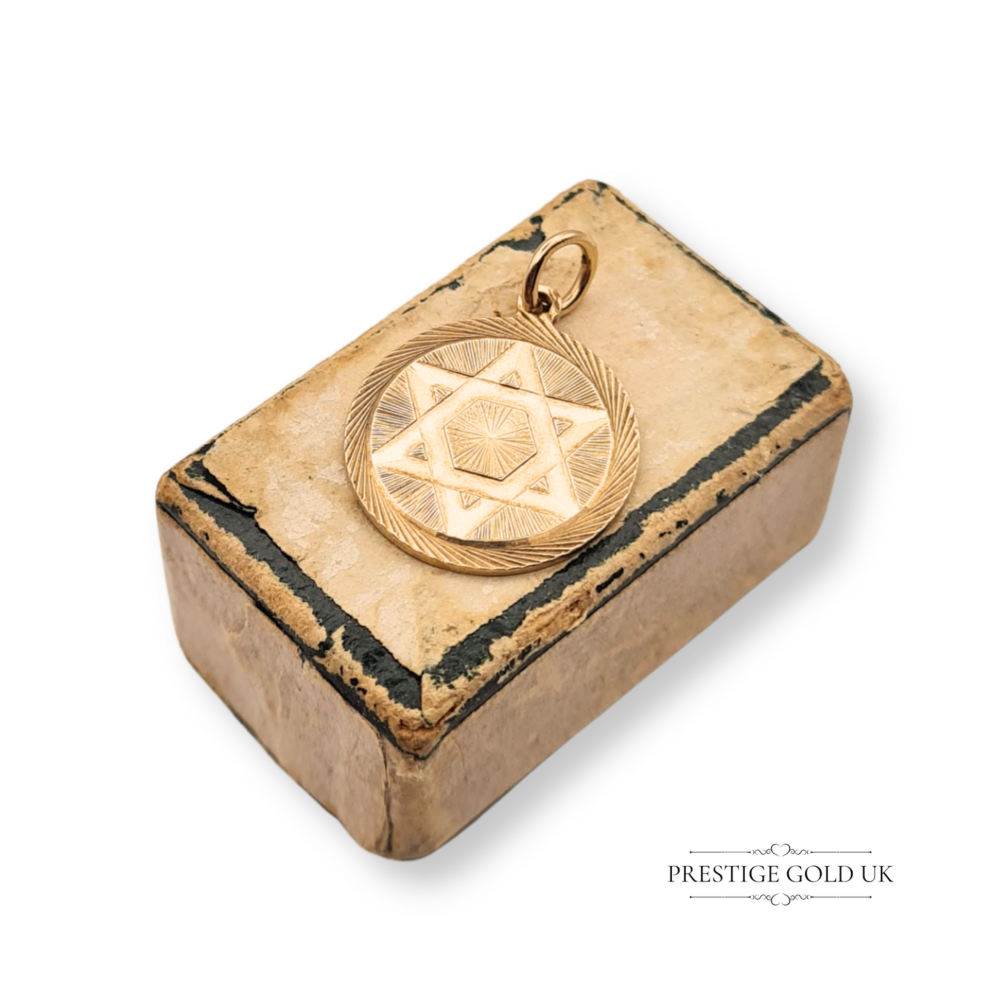 Small 9ct Gold Star Of David Pendant Seal of Solomon, Solid Engraved Pendant