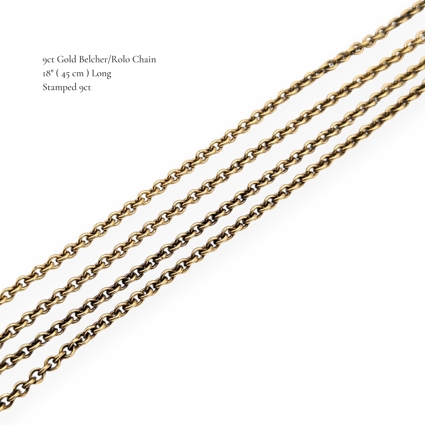 18" Long 9ct Gold Belcher Chain Necklace 45cm 1mm Rolo Link Spring Ring