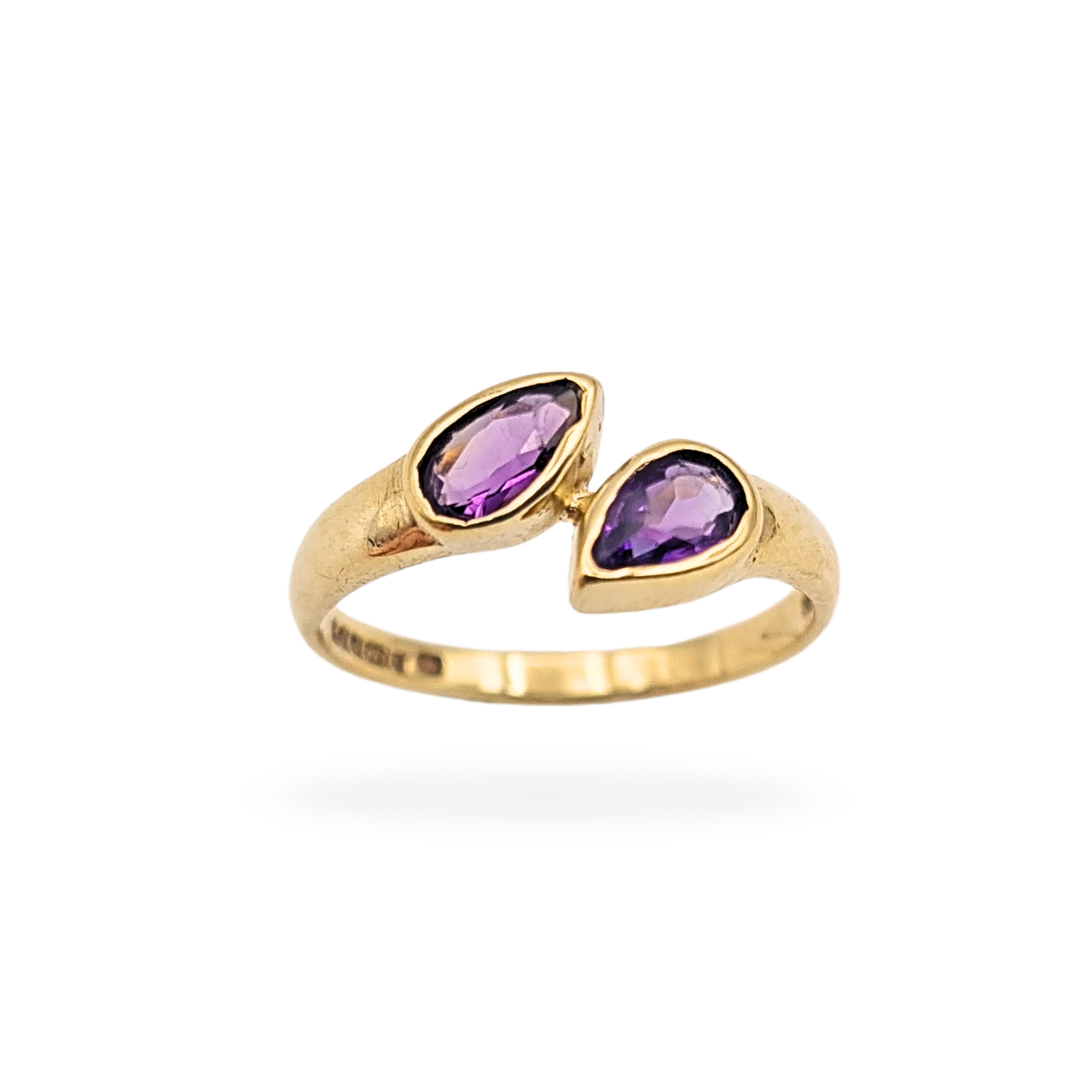 Tiny 9ct Gold Amethyst Twist Ring UK F US 3 Sheffield 1991