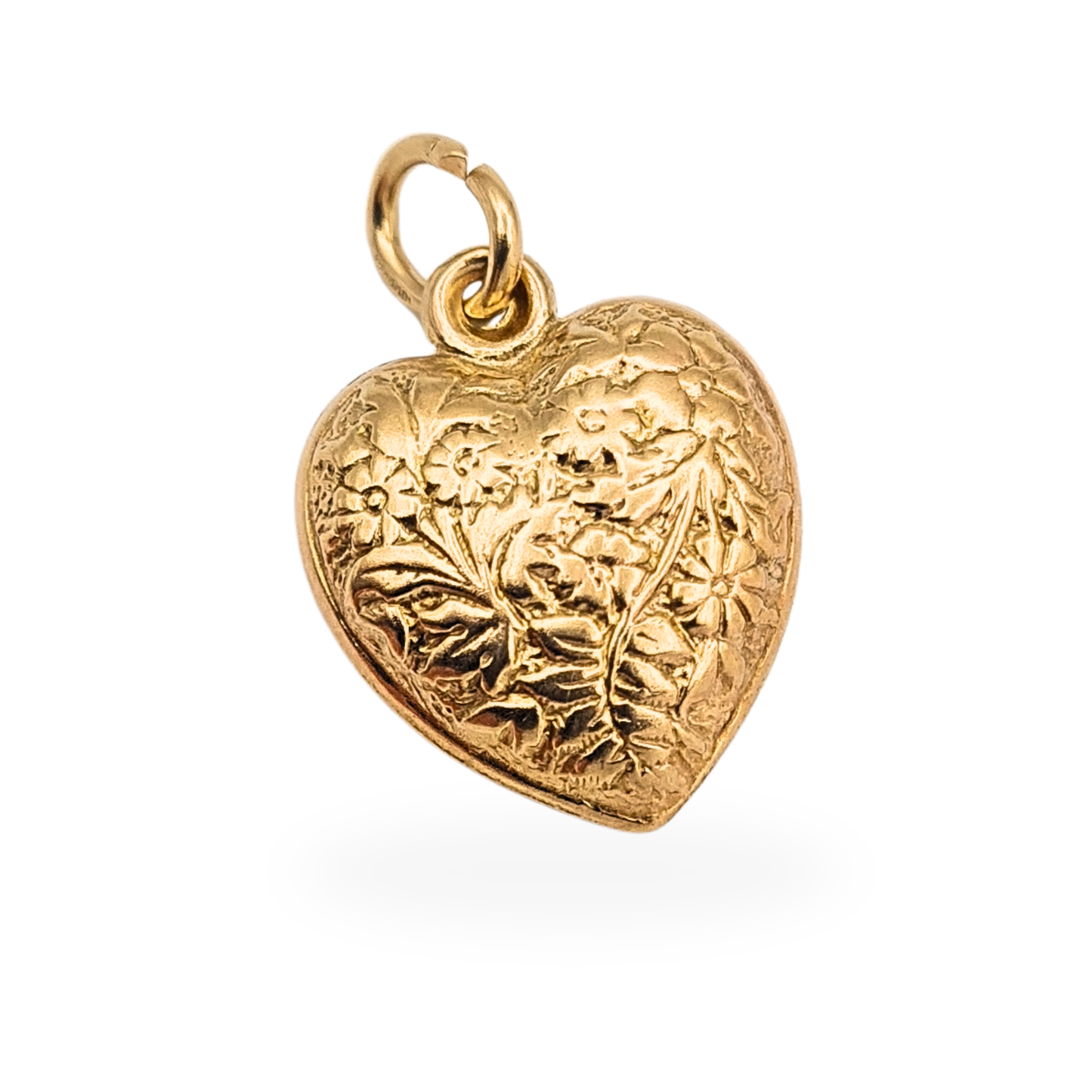 9ct gold puffy heart charm vintage engraved floral 1969 hallmarked gold pendant