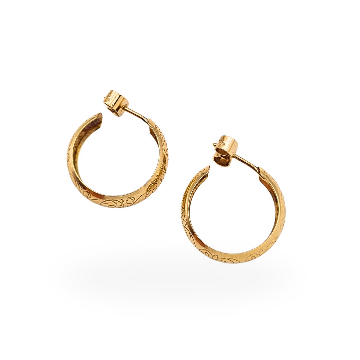 9ct Yellow Gold Engraved Hoop Earrings 18mm Domed 6mm Wide