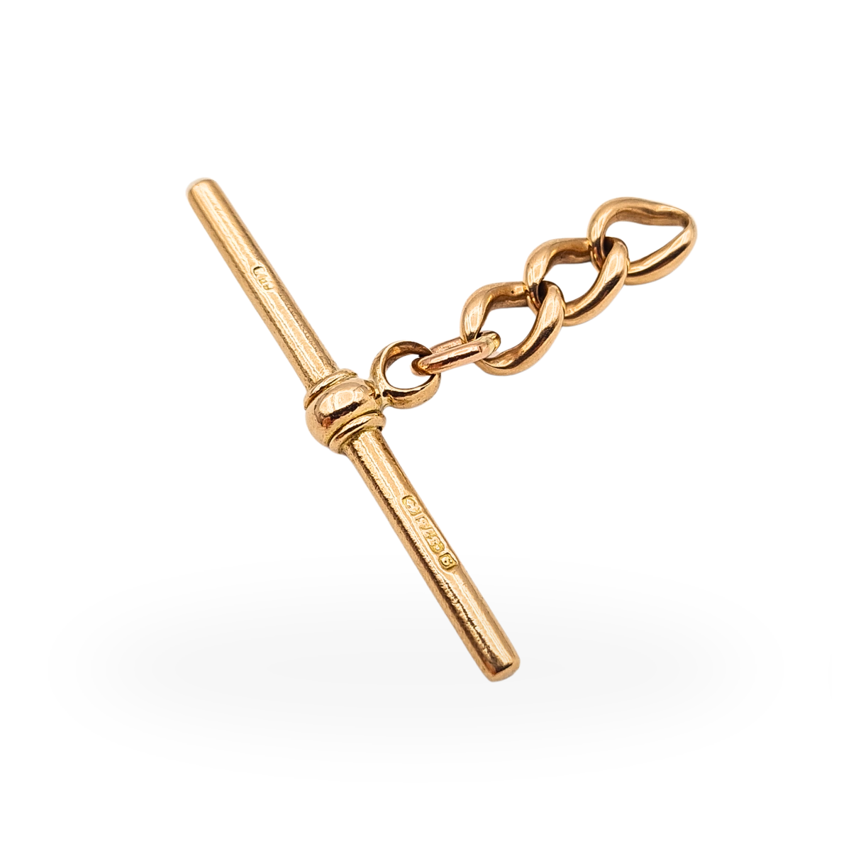 9ct Rose Gold Albert Chain T-Bar Curb Links, Antique Gold Stamped 9.375