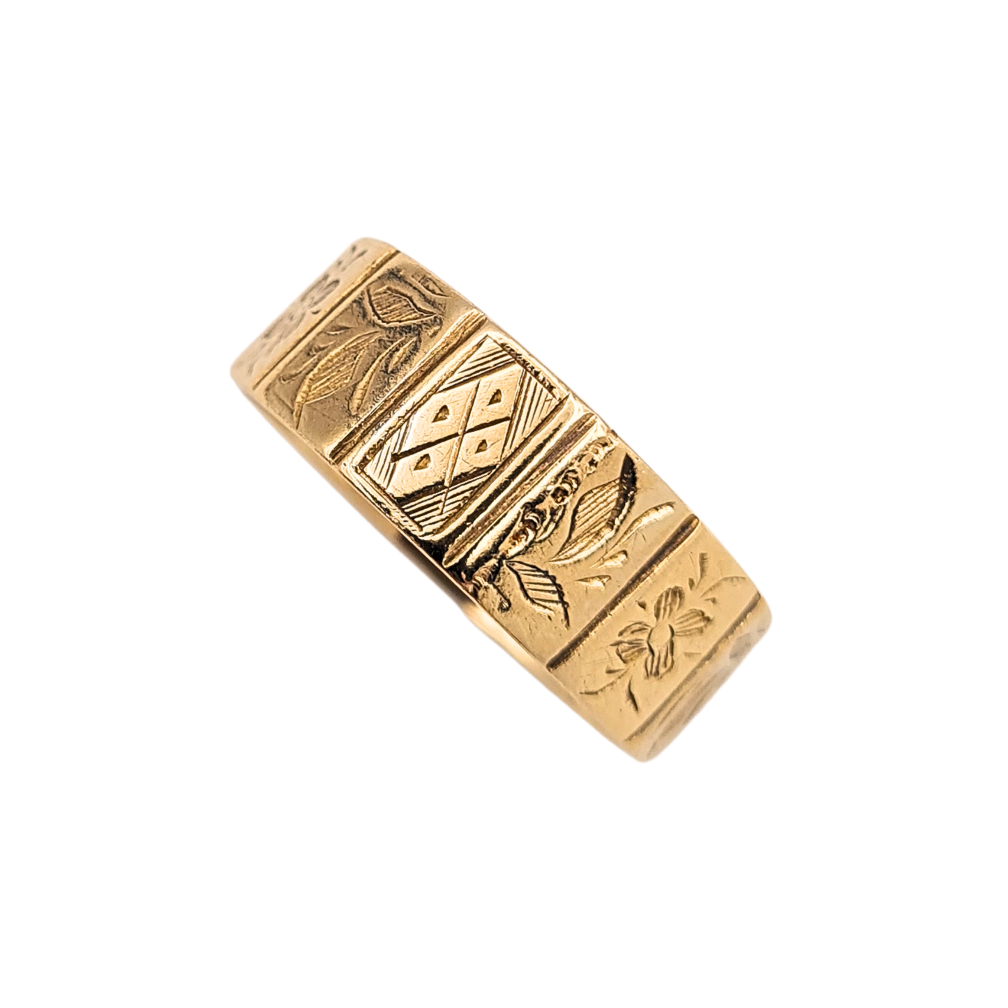Antique 9ct Gold Floral Panel Ring, Birmingham 1922, P 1/2
