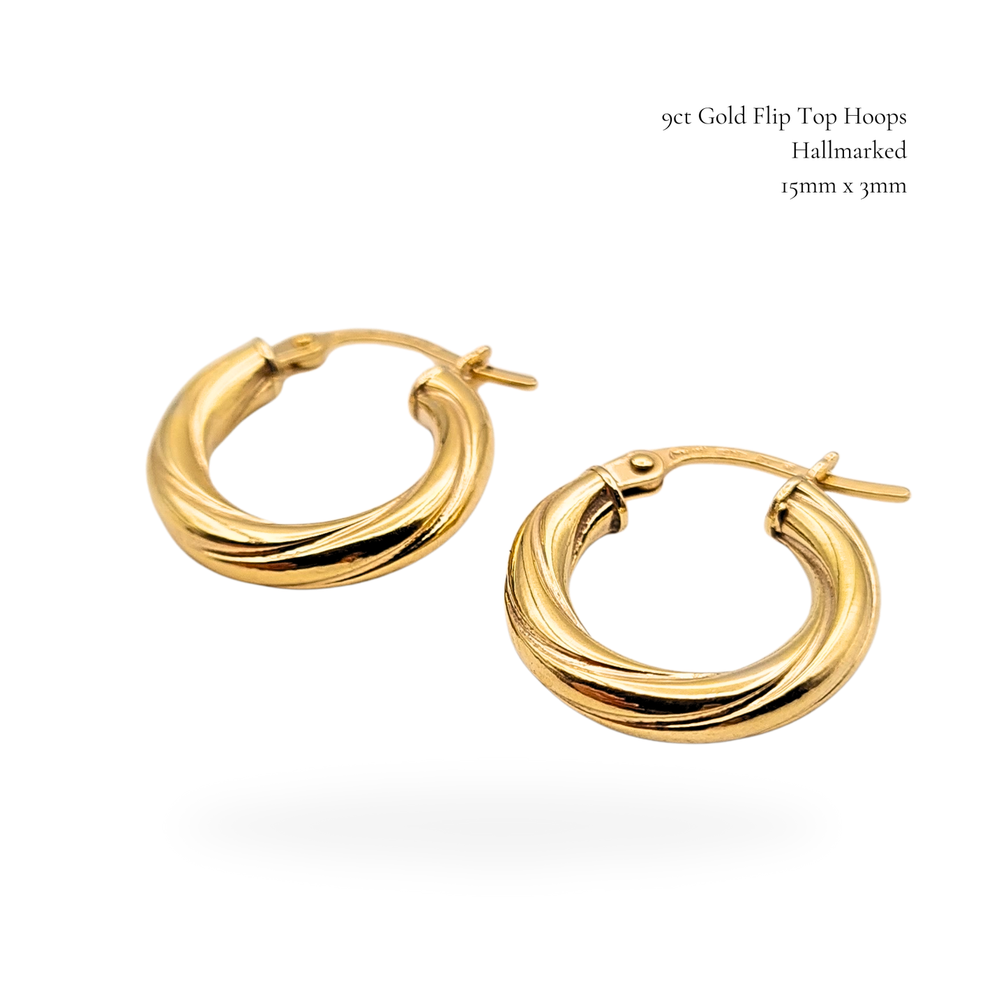 9ct Gold Twist Hoop Earrings 15mm wide