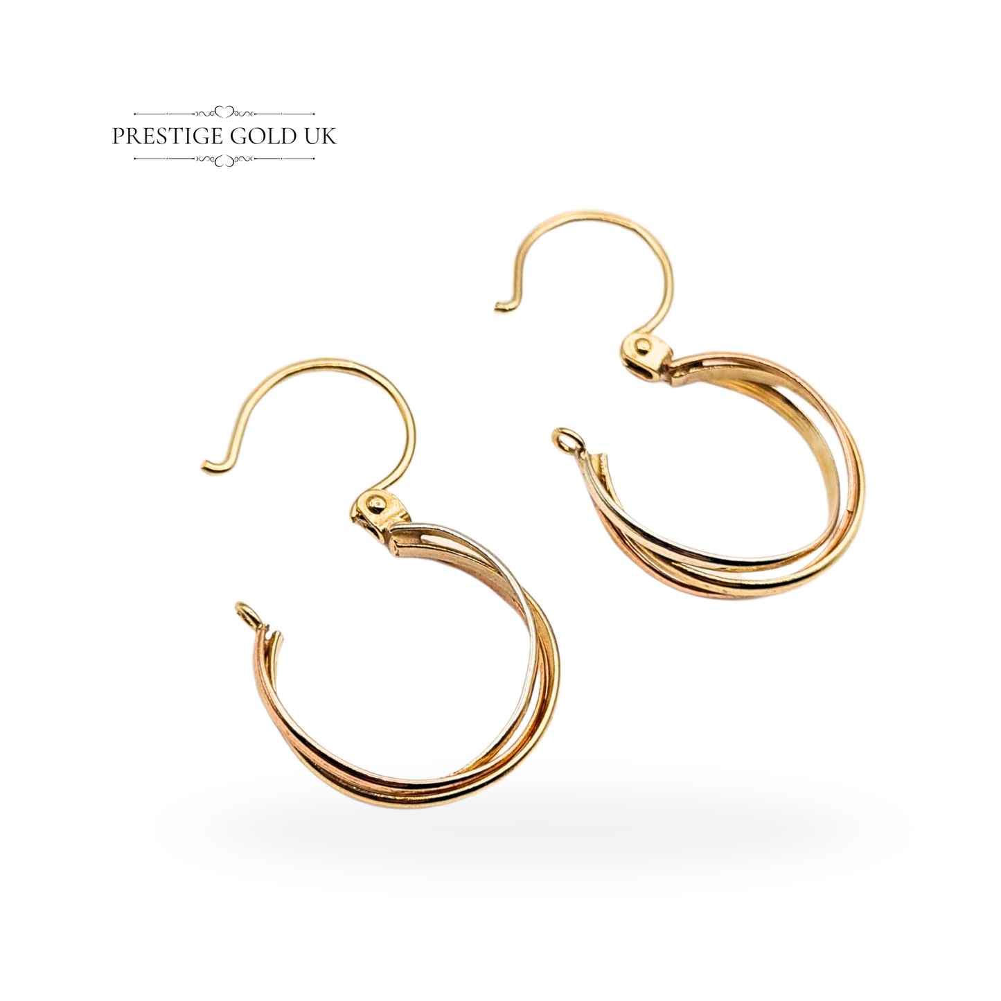 9ct Gold Tri Colour Hoop Earrings, 3 Strand Wire Earrings