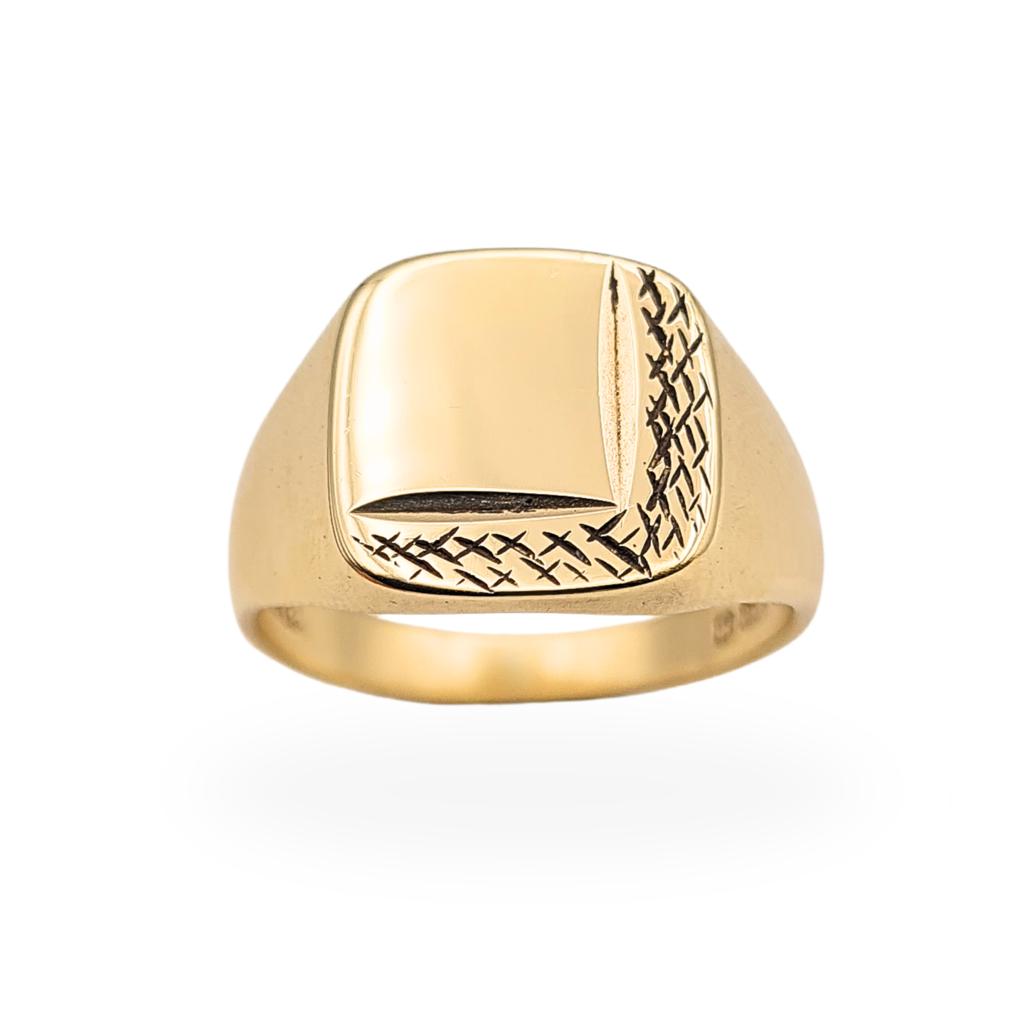 Large Solid Gold Signet Ring London 1975 9ct Engraved UK P½ US 7.75