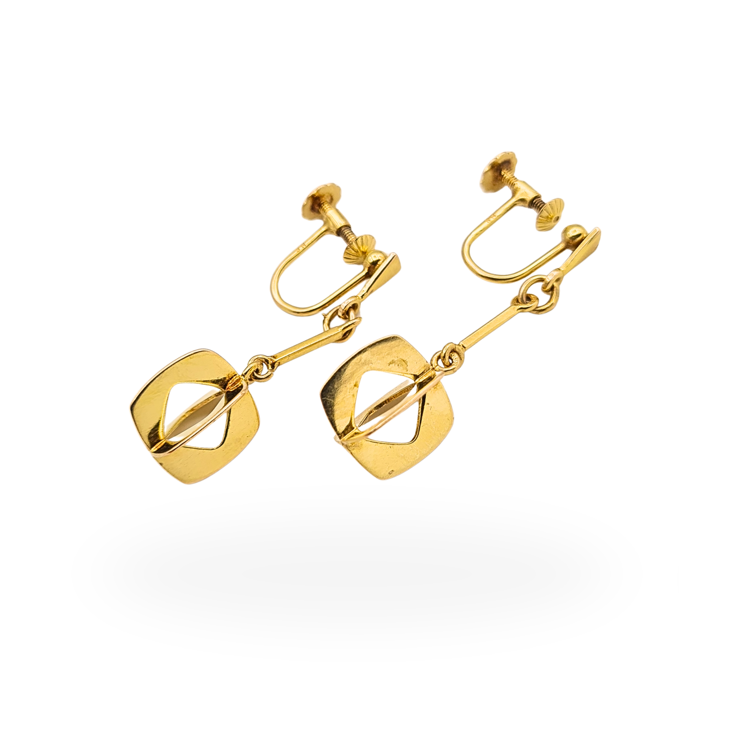 9ct Gold Drop Earrings, Screw Back Hallmarked Birmingham Reto