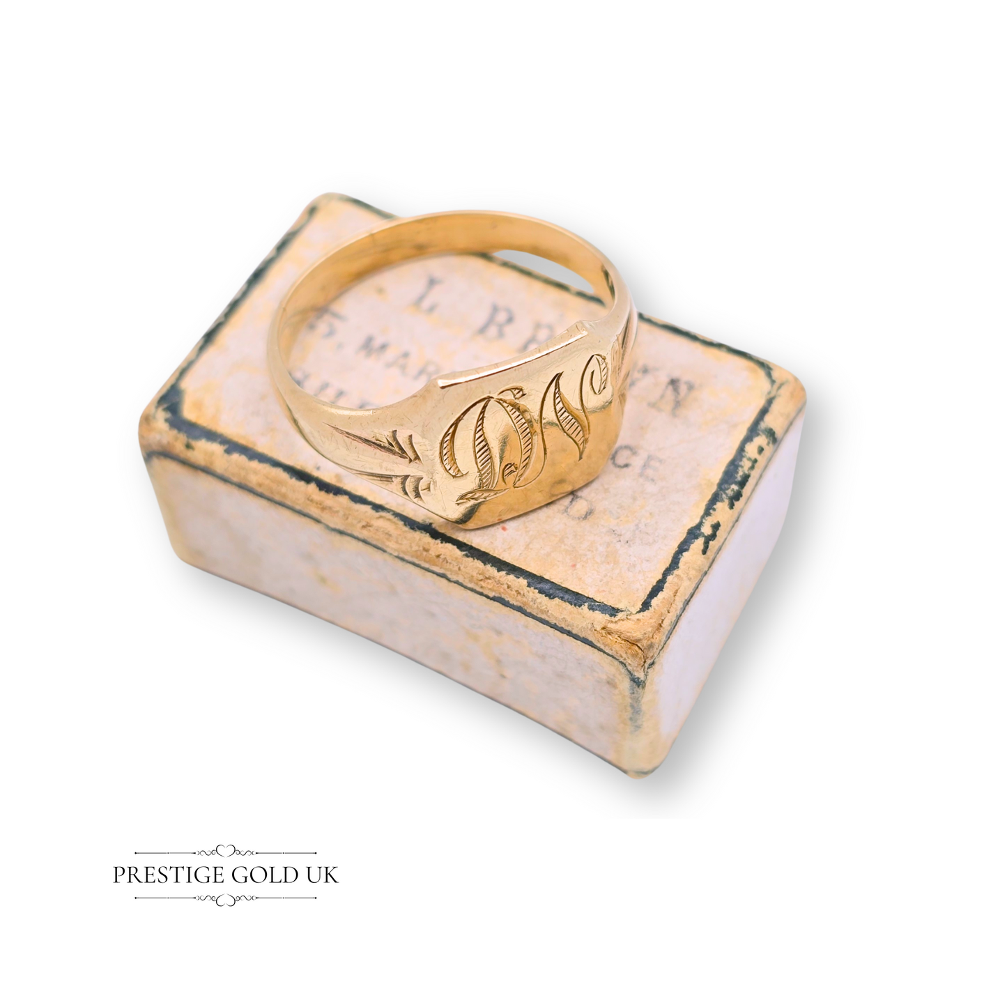 Small 9ct Gold Engraved Signet Ring, Monogrammed “DN” UK L US 5 3/4