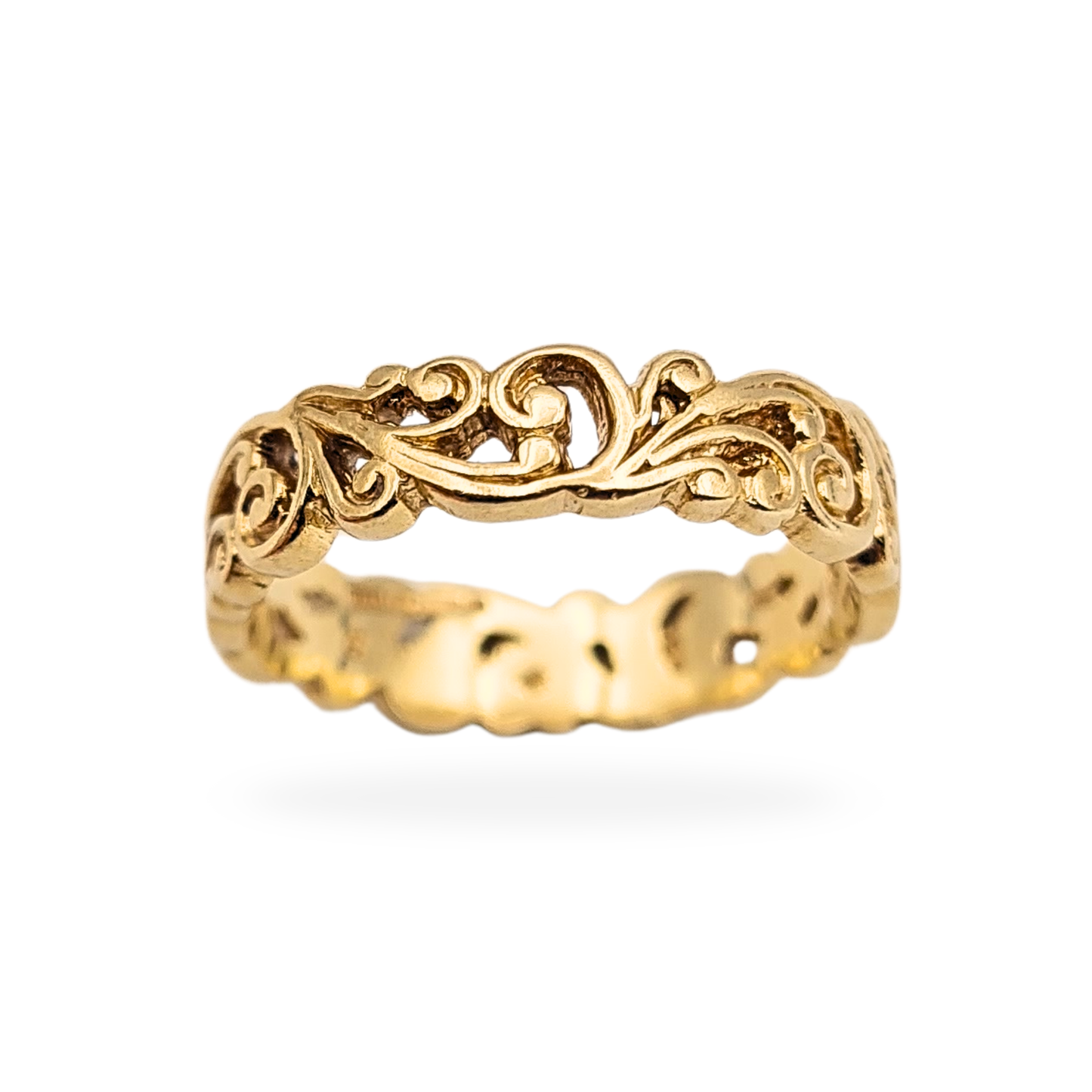 9ct Solid Gold Scroll Ring, UK M US 6 1/4, Fancy Ornate Band