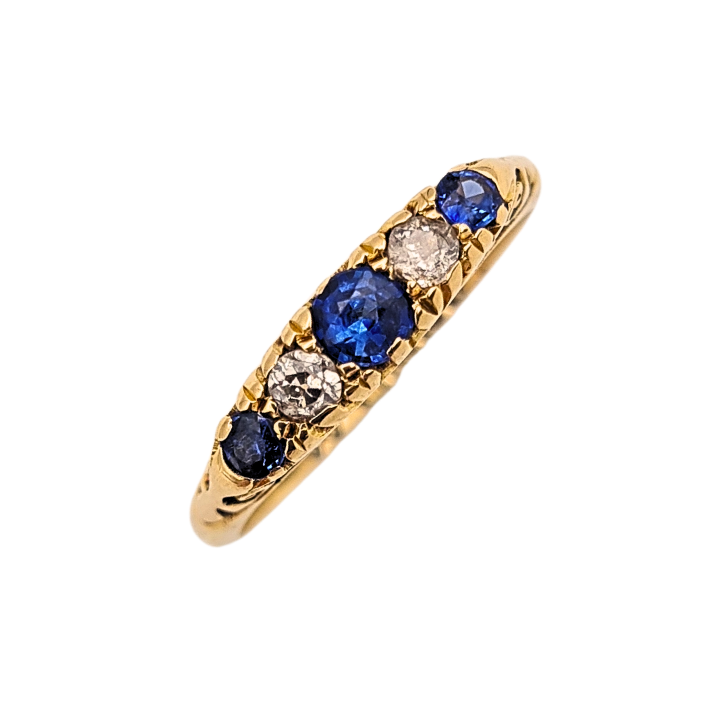 Antique 18ct Gold Sapphire Diamond Ring 1915 Birmingham 5 Stone UK N 1/2 US 7
