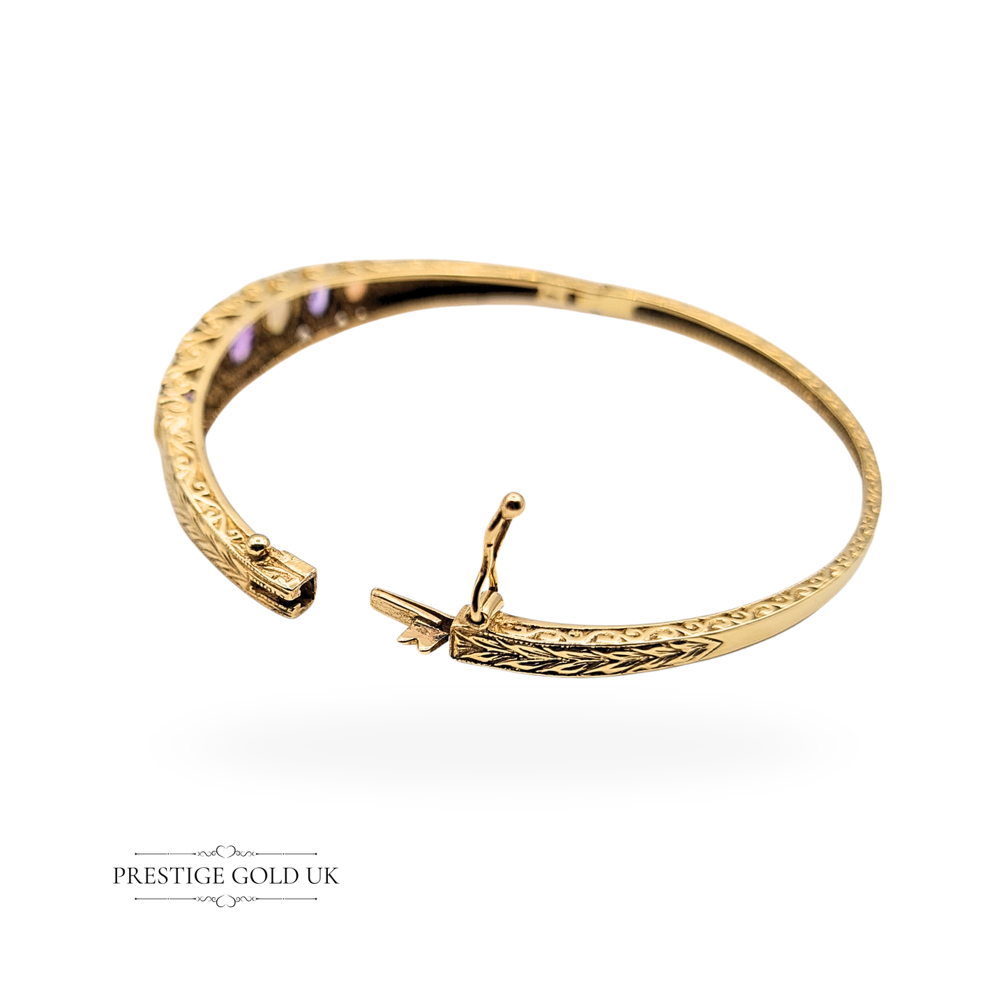 9ct Gold Amethyst Opal Diamond Bangle, 6 1/2" (16cm) 12.73g