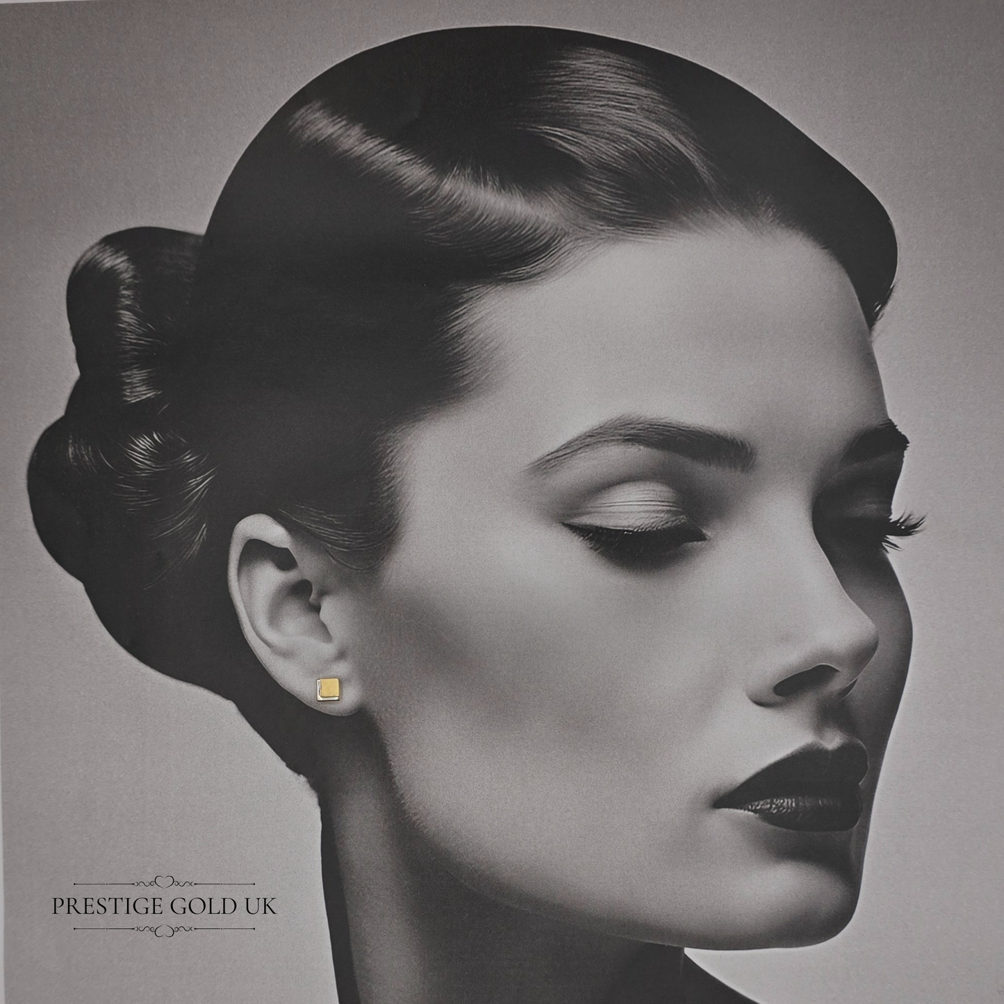 9ct Two-Tone Gold Square Stud Earrings, Yellow & White Gold, Geometric Design