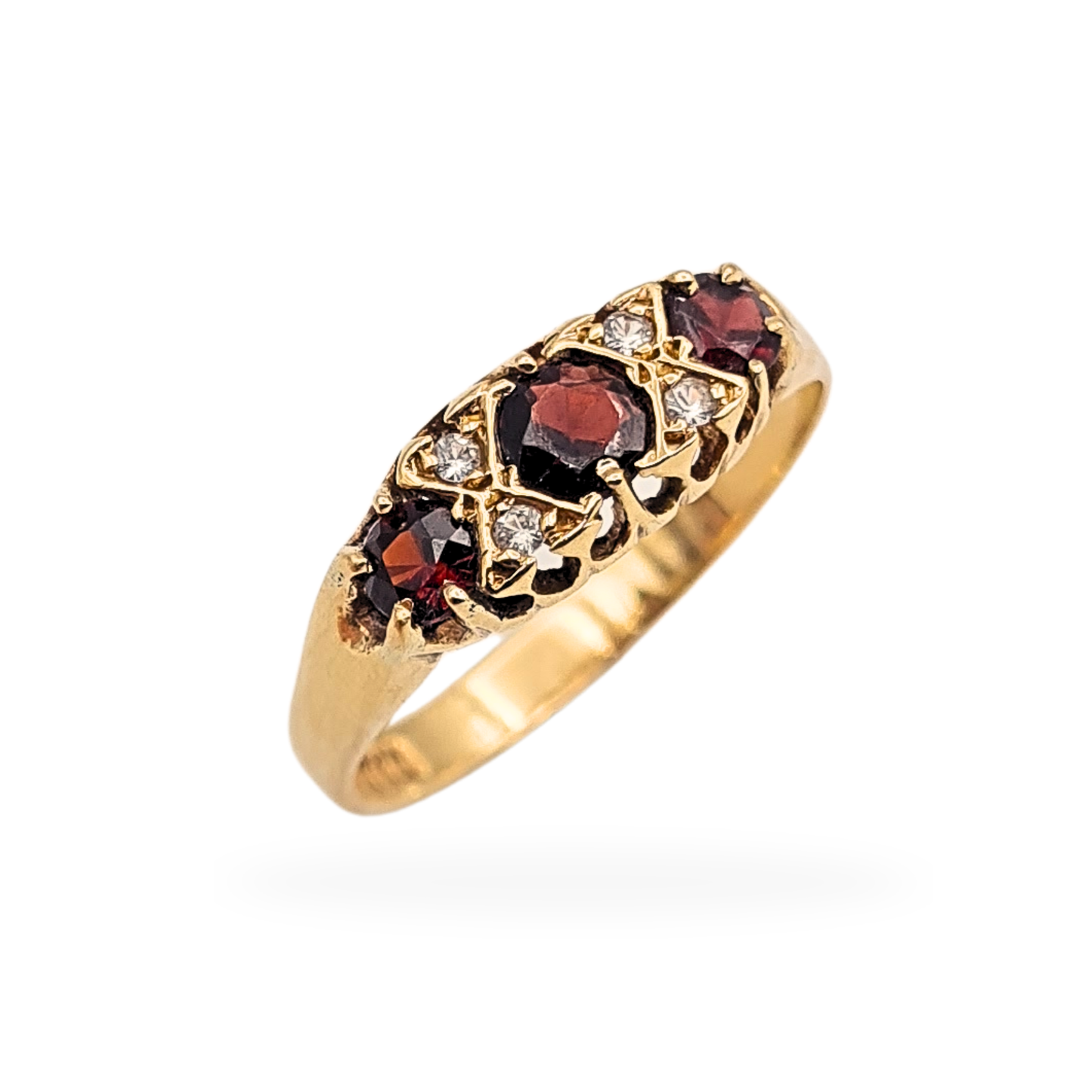 9ct Gold Garnet CZ Boat Ring UK R US 8 3/4 London 1976