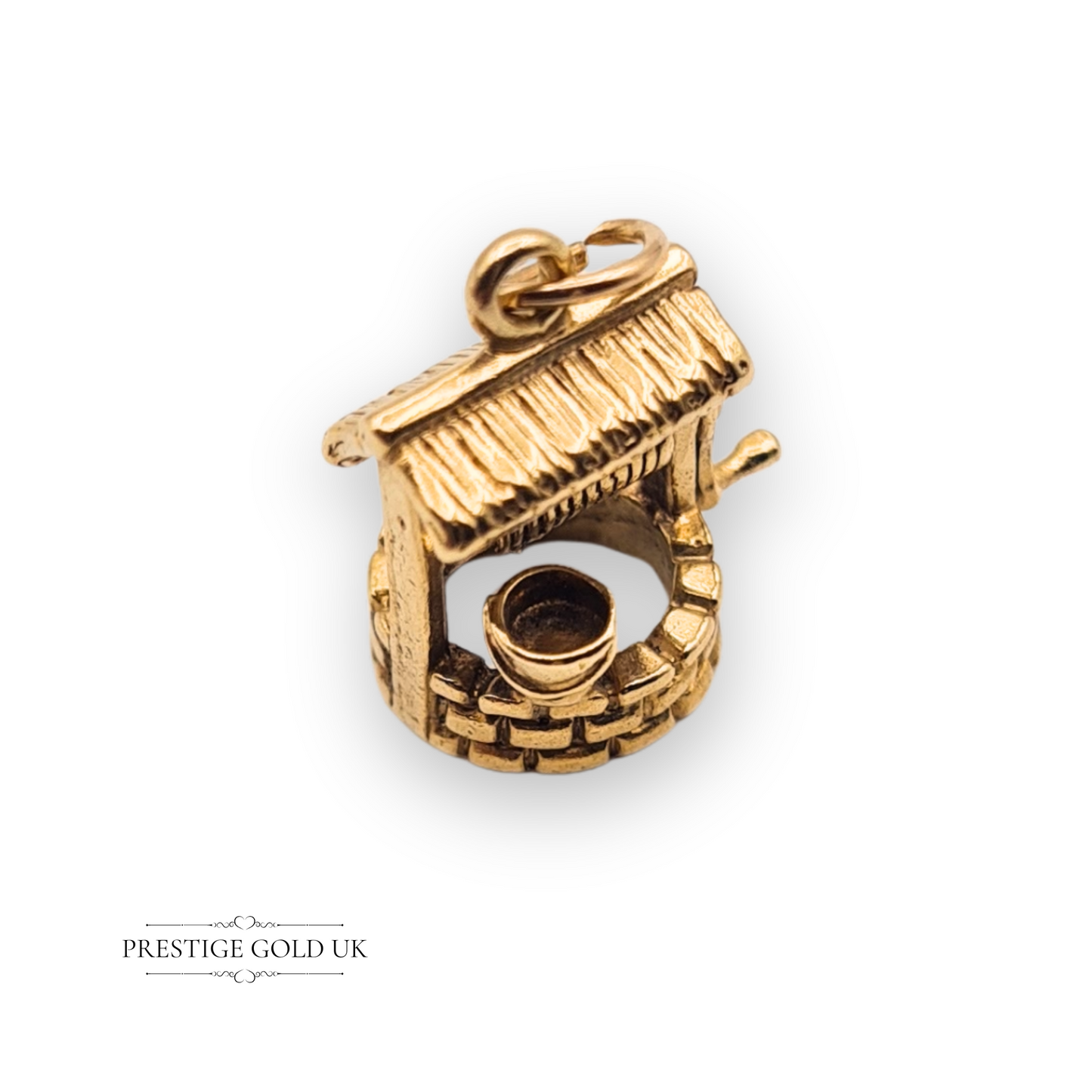 9ct Gold Small Vintage Wishing Well Charm, 1975 Gold Fairy-tail Pendant