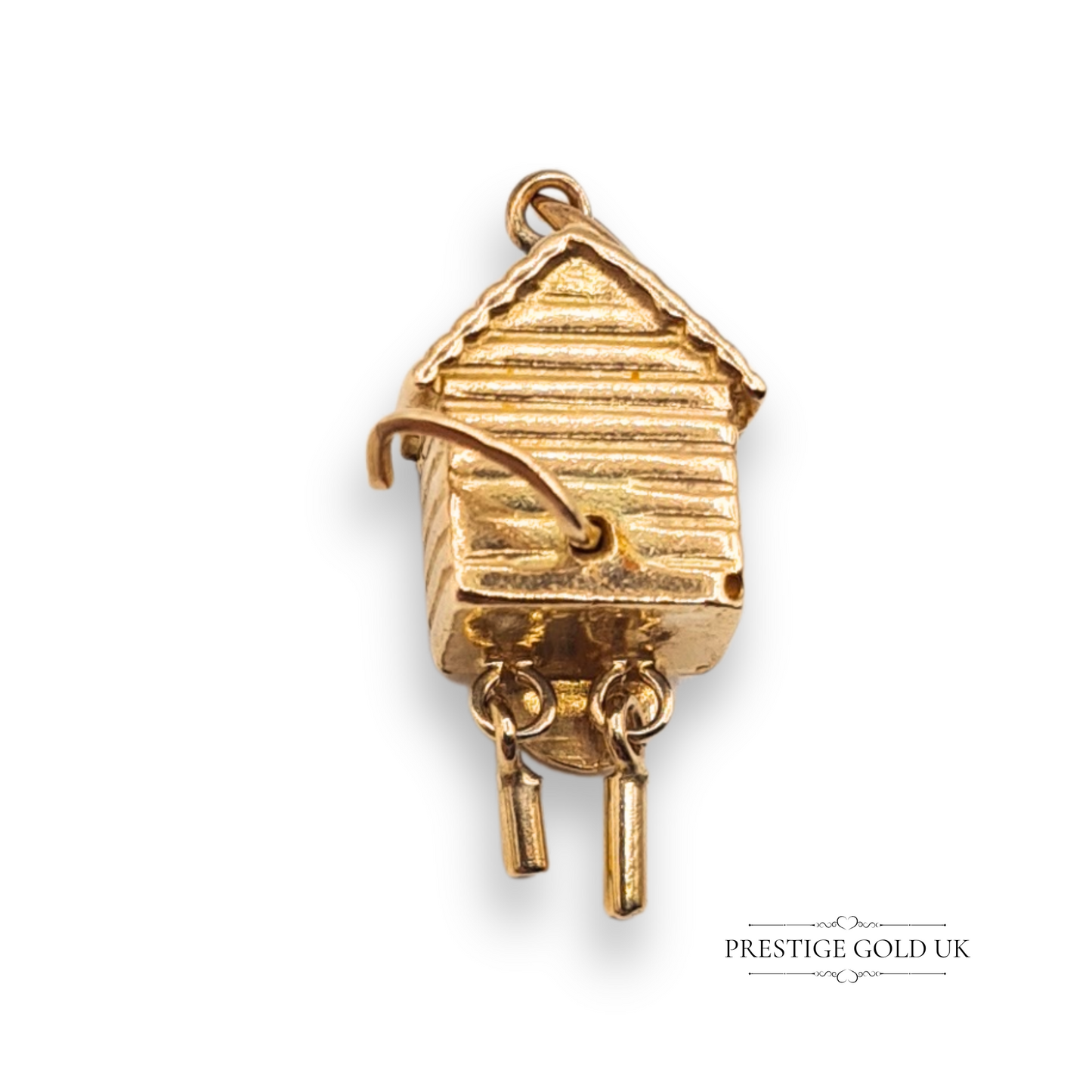 9ct Gold Cuckoo Clock Charm Moving Bird Miniature Fun Pendant