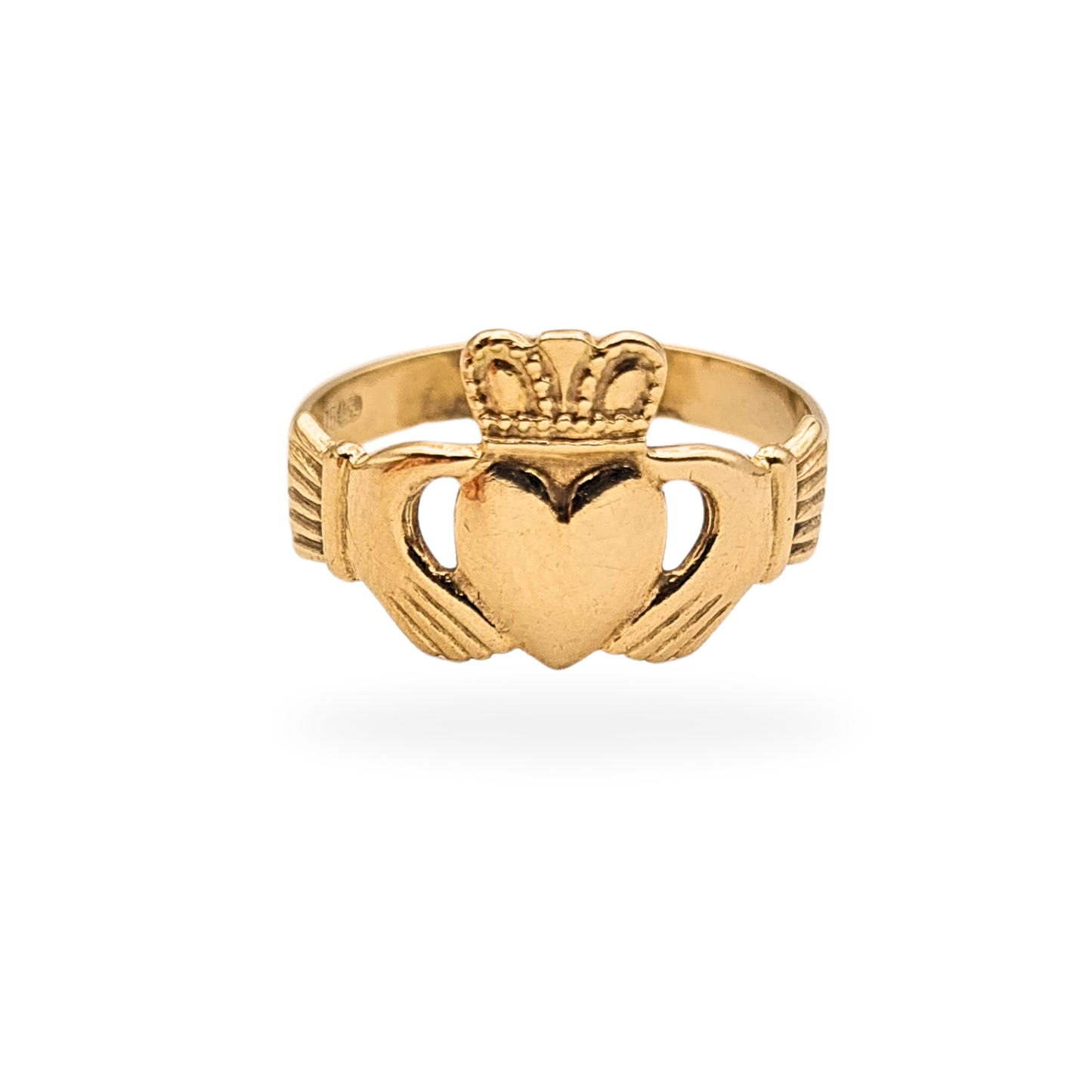 9ct Solid Gold Claddagh Ring, Fully Hallmarked, UK O US 7 1/4