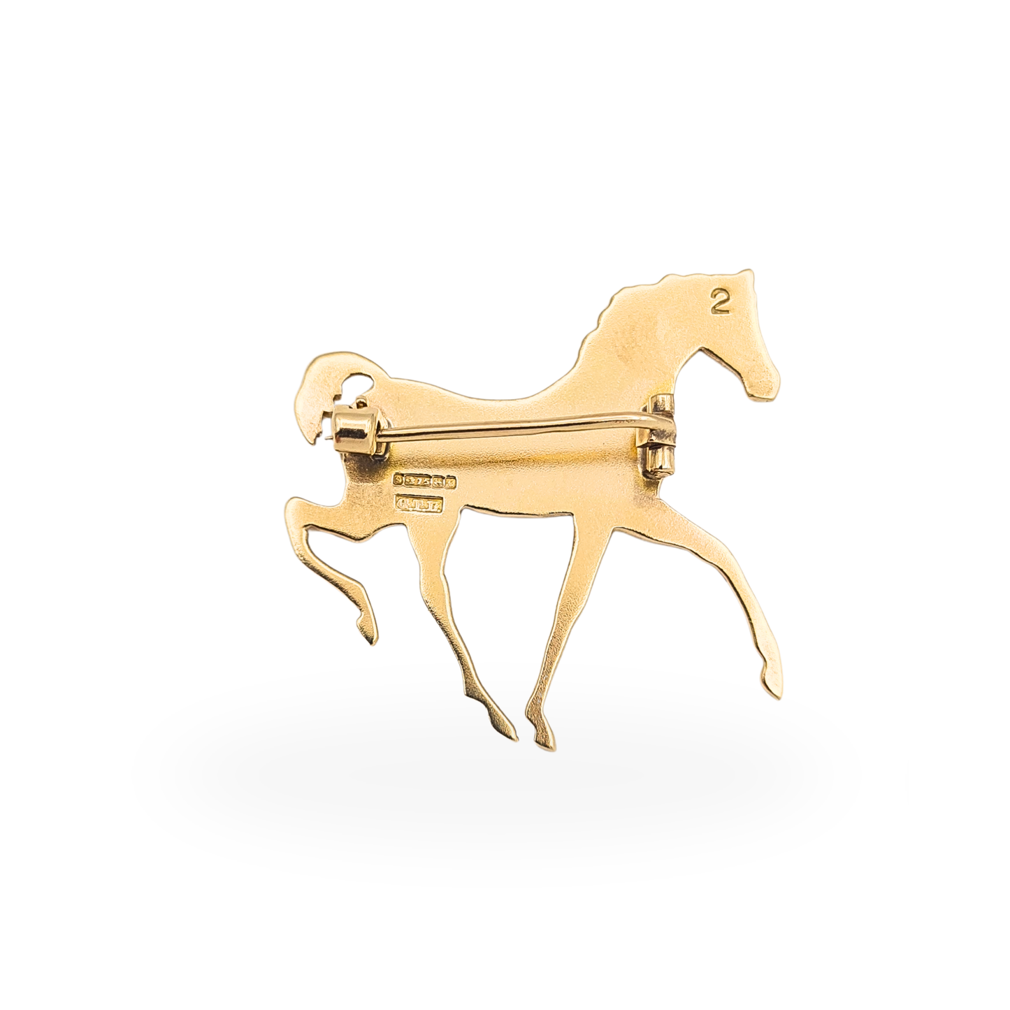 Large 9ct Gold Solid Horse Brooch Birmingham 1986 Satin Equestrian Pin