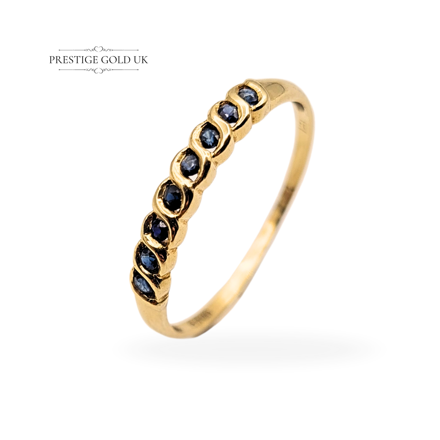 9ct Gold Half Eternity Sapphire Ring,  UK R  US 8 3/4 September Birthstone Band