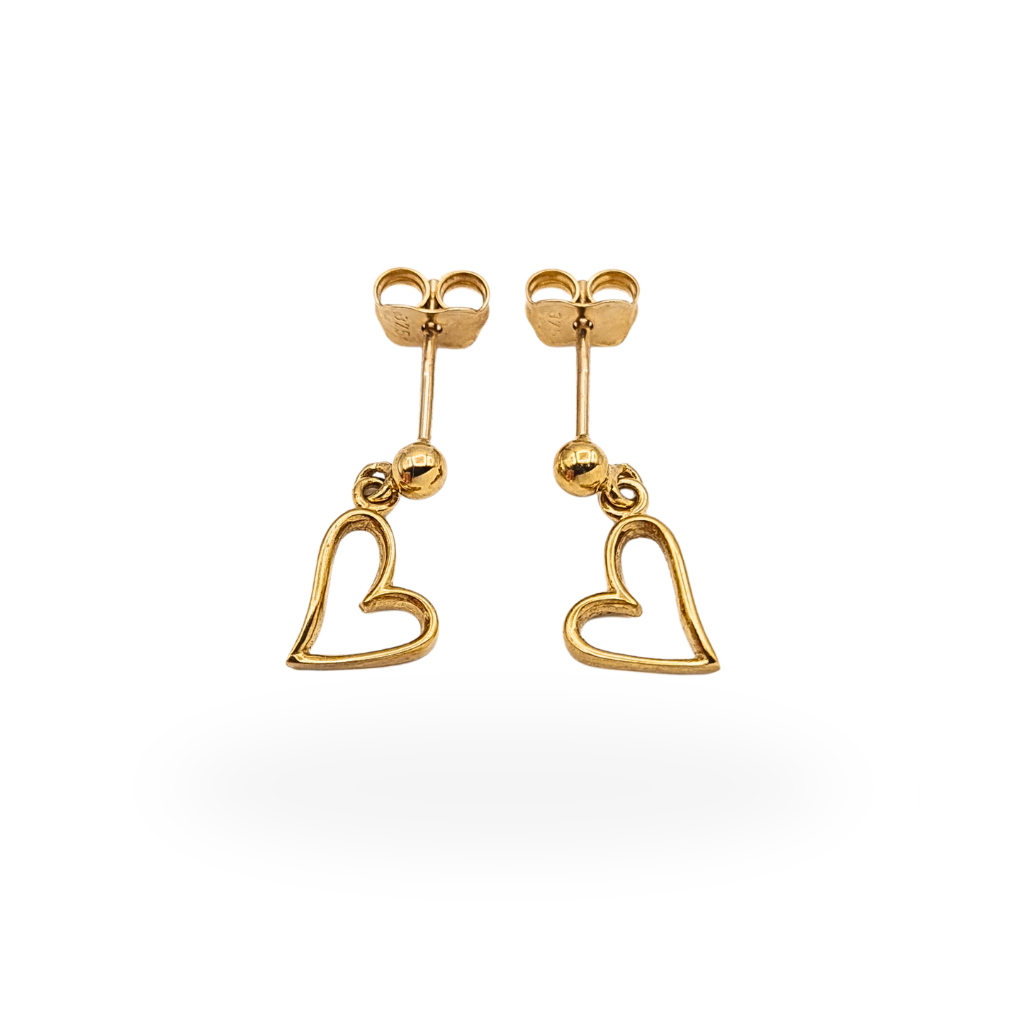 Cute 9ct Gold Small Heart Drop Dangle Earrings Butterfly Backs