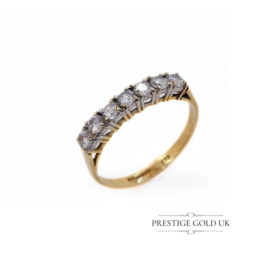 9ct Gold CZ Ring 9ct -  Half Eternity cubic zirconia Ring  - Size  UK P, US 7