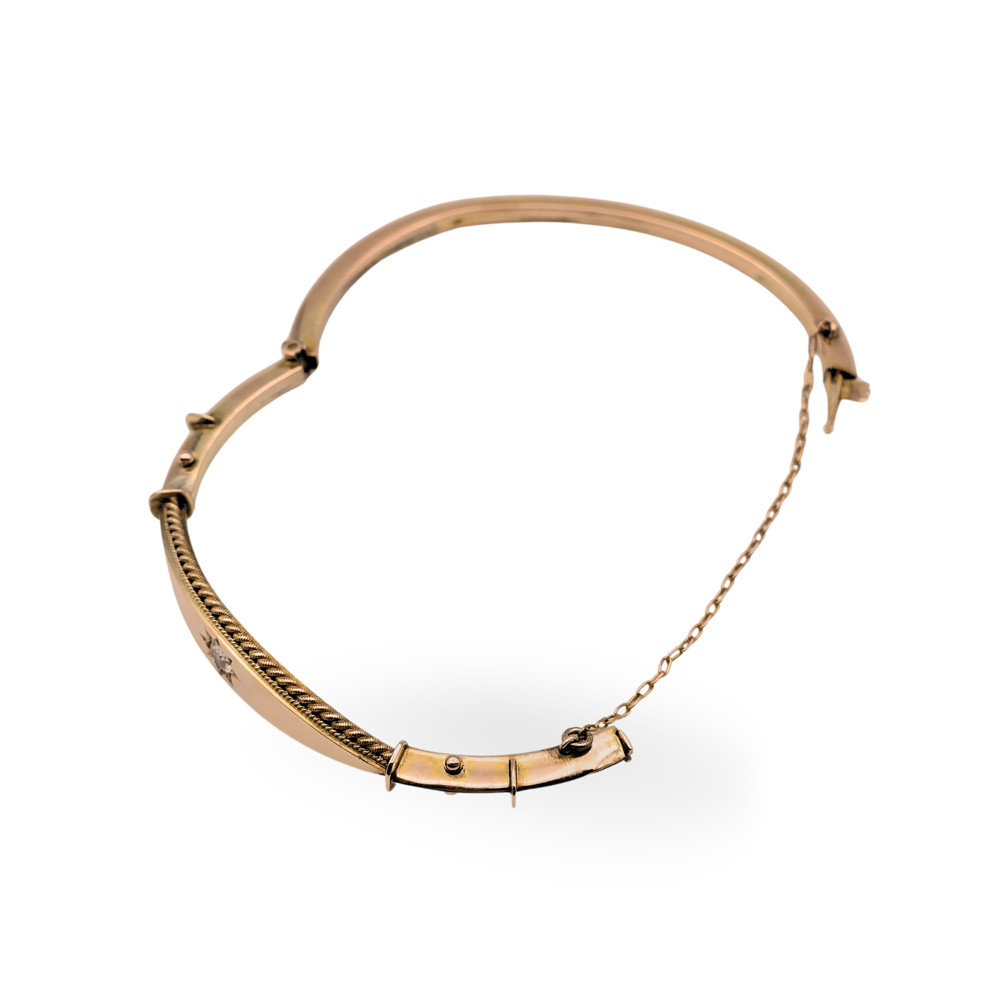 6 1/4 Inch, 9ct Gold Early 20th Century Hinged Diamond Bangle