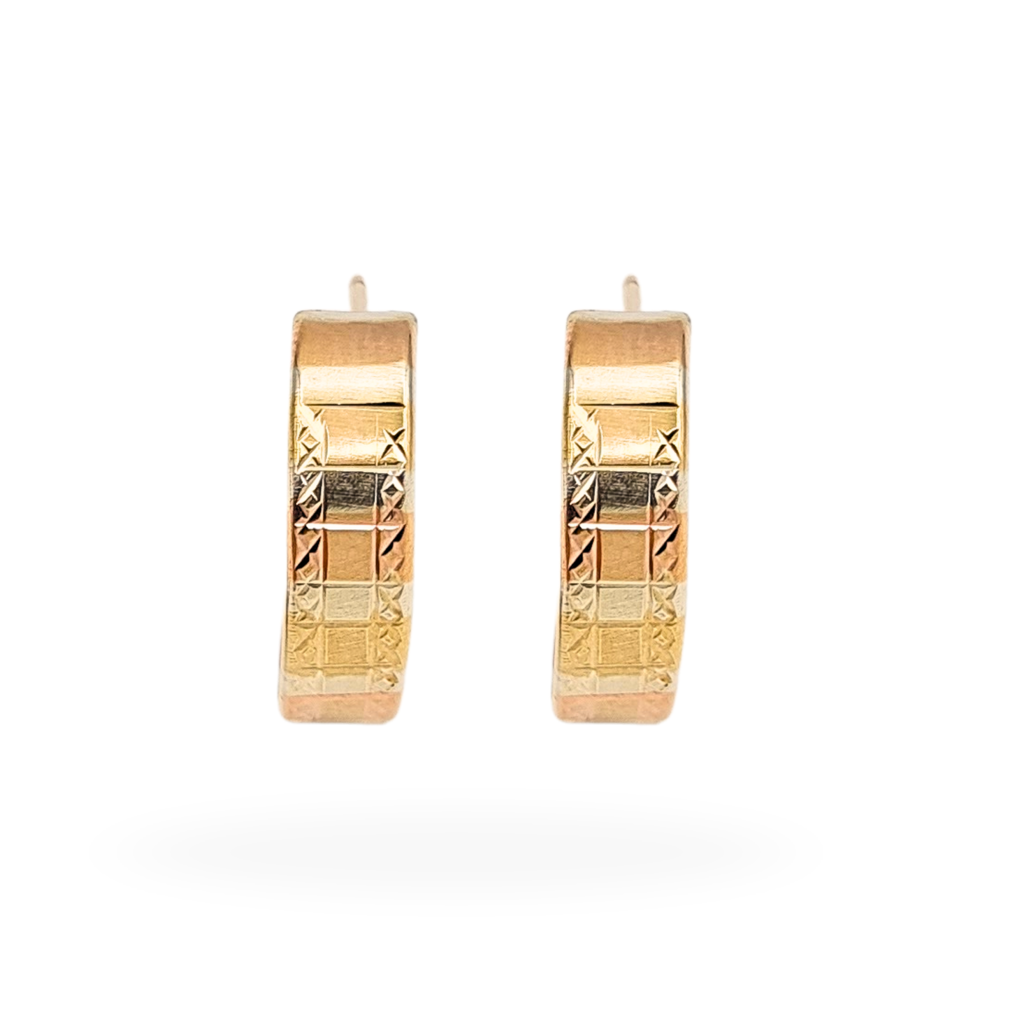 9ct Gold Two Tone Half Hoops, 15mm x 4mm, 0.75g, Engraved