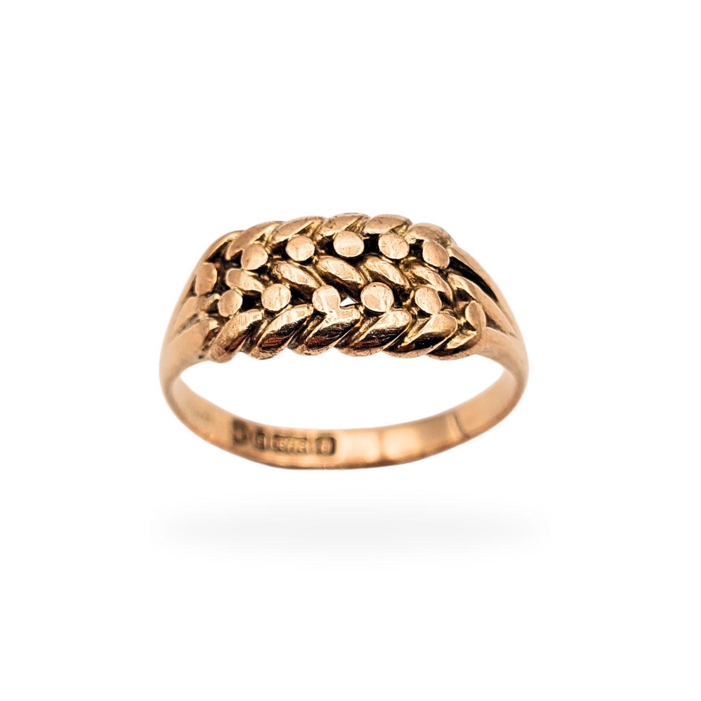 9ct Rose Gold Keeper Ring, Antique Rope Ring, UK T US 9 1/2