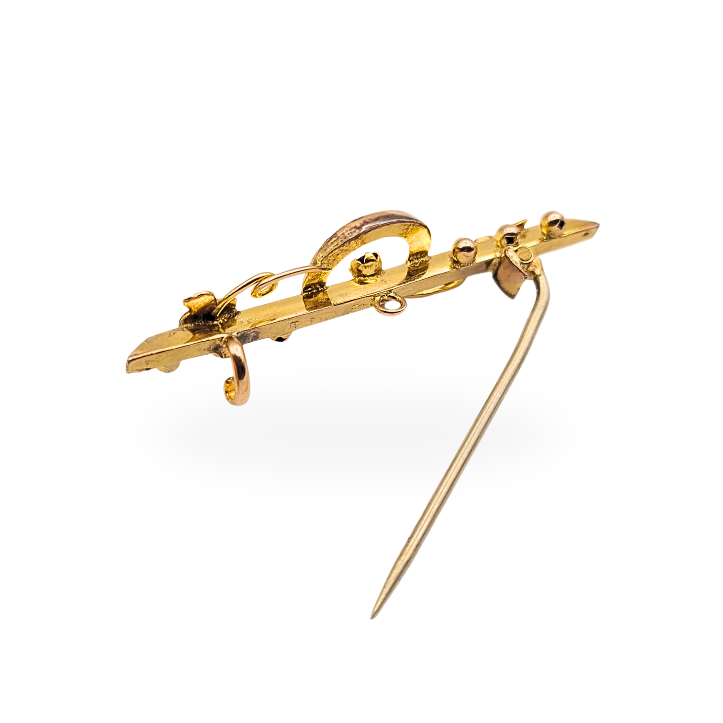 Antique 9ct Gold Horseshoe Brooch, Ruby, Edwardian 1906, Chain