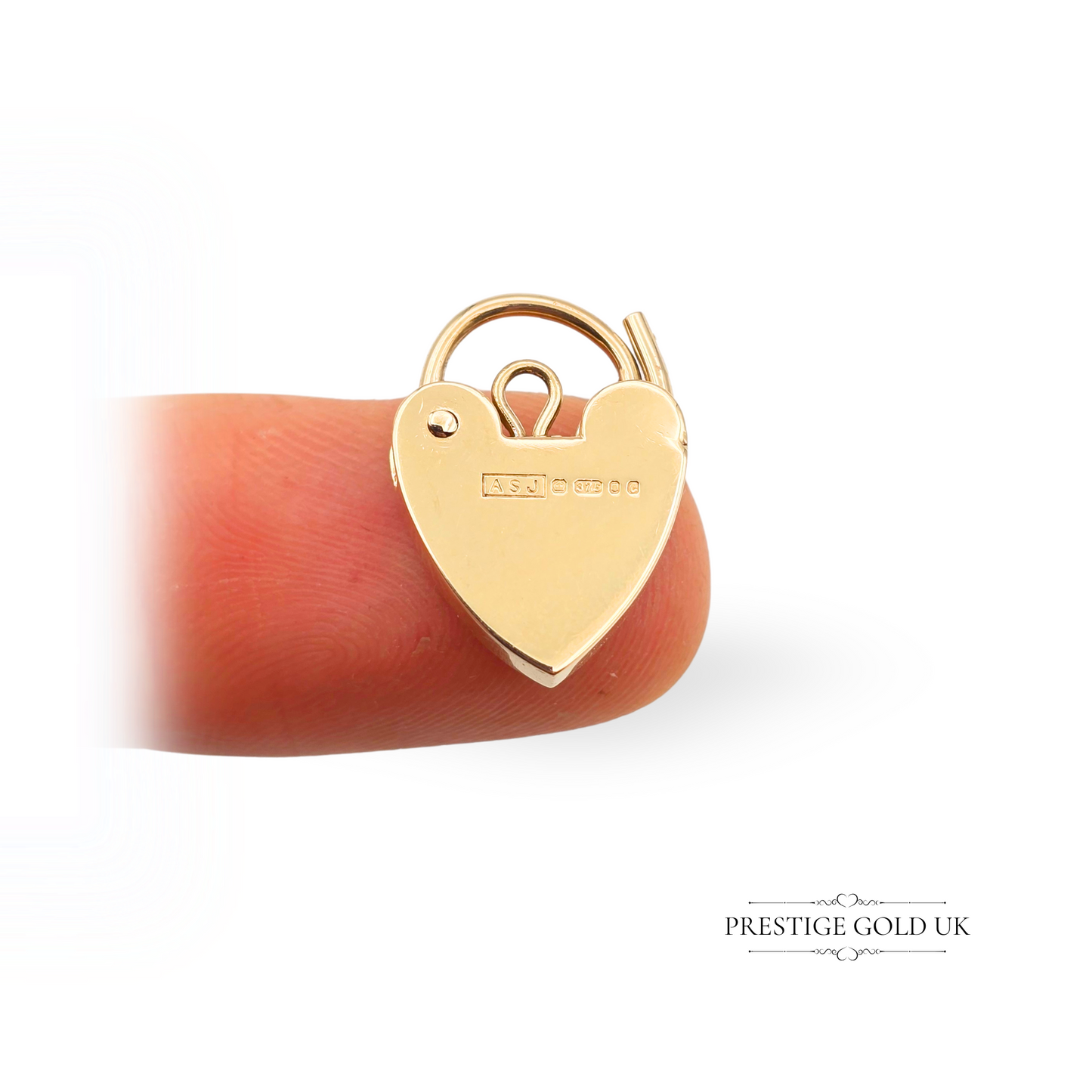 Star of David 9k Gold Heart Padlock Charm, Hallmarked London 1977, Hand Engraved