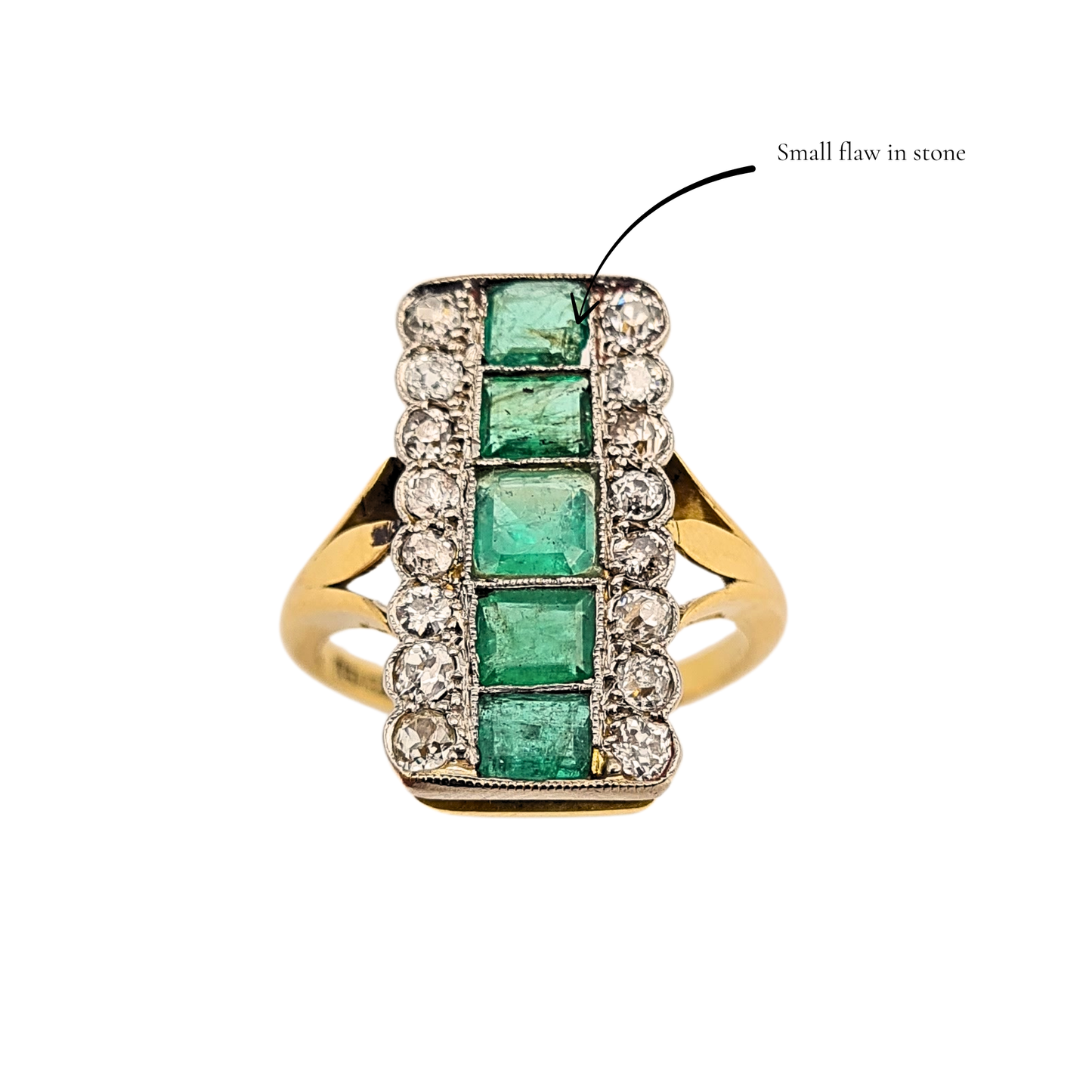 18ct Gold Emerald Diamond Ring, Old Cut, UK Q / US 8