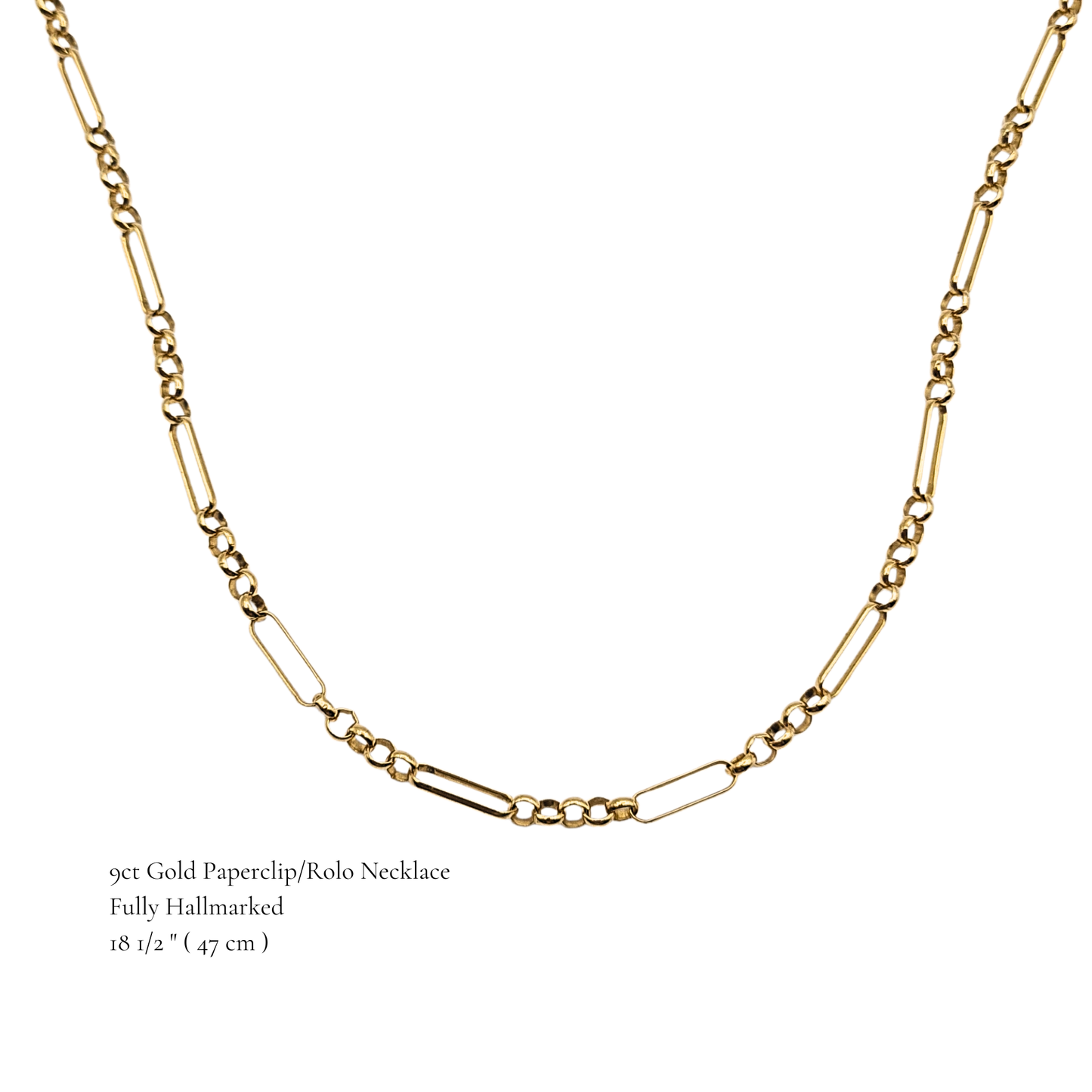 18.5" Gold Paperclip Belcher Chain Necklace 47cm Hallmarked