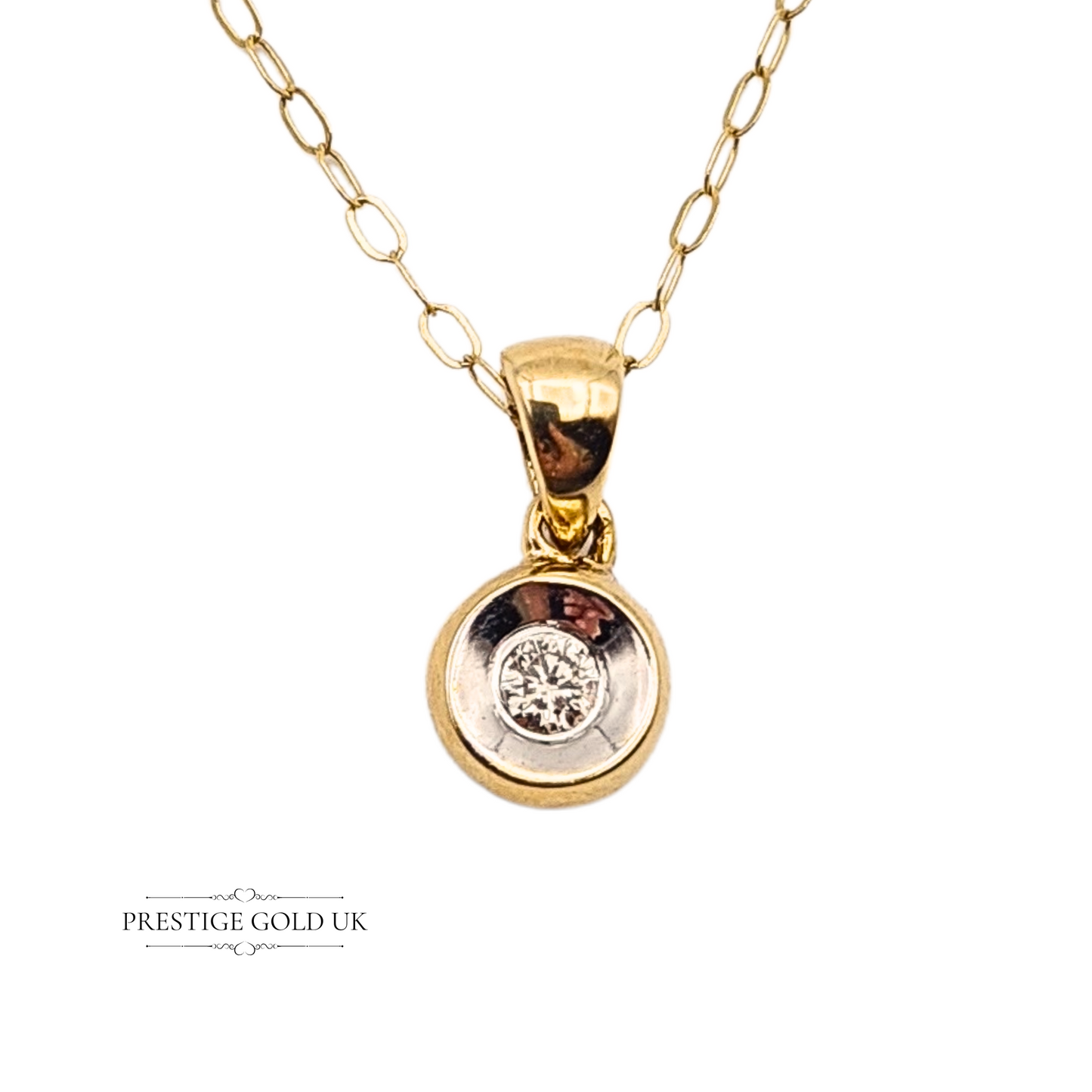 9ct Yellow & White Gold Pendant With Central Round Diamond