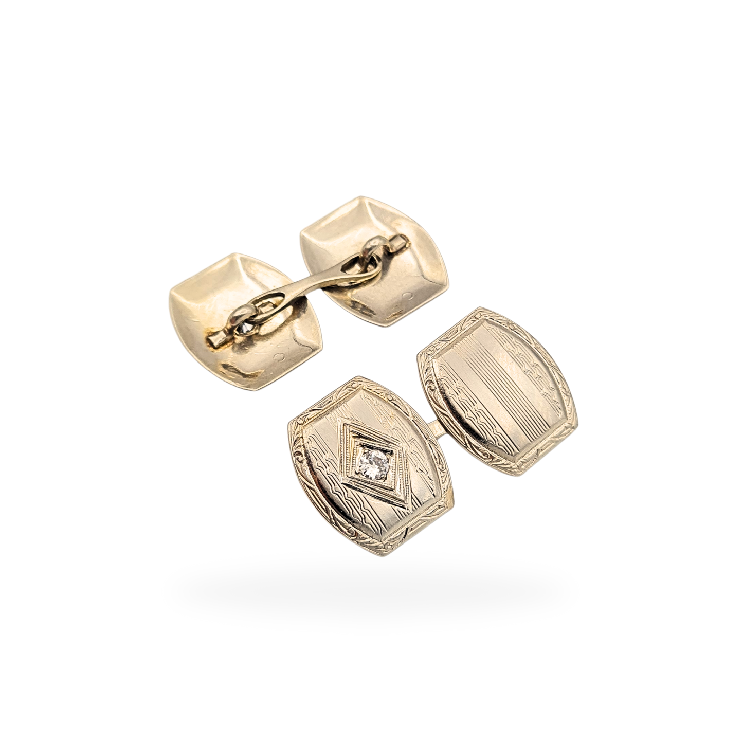 10ct White Gold Diamond Cufflinks, Art Deco Style, 10k Stamp