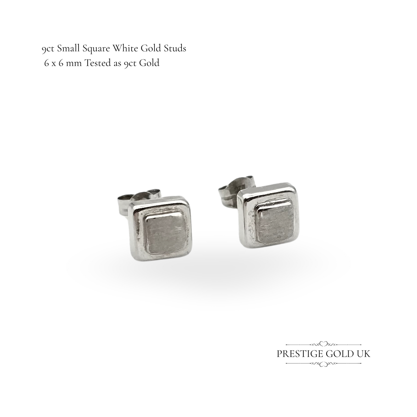 9ct White Gold Square Stud Earrings, 6 x 6mm Minimalist Studs