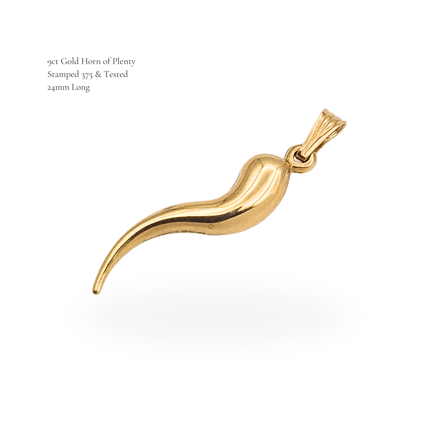 Large 9ct Gold Cornicello Horn Pendant Small Horn of Plenty Charm