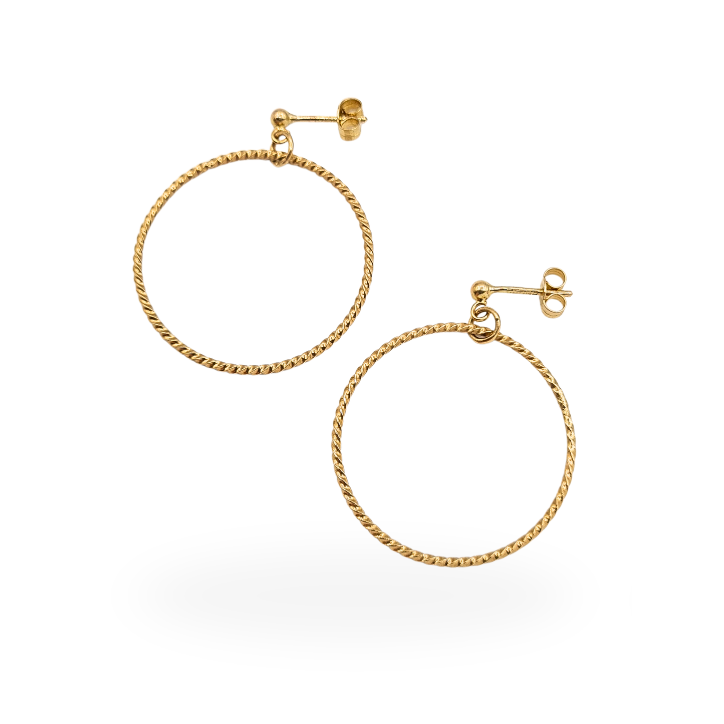 Simple 9ct Gold Twist Wire Hoop Earrings 30mm Skinny Hoops