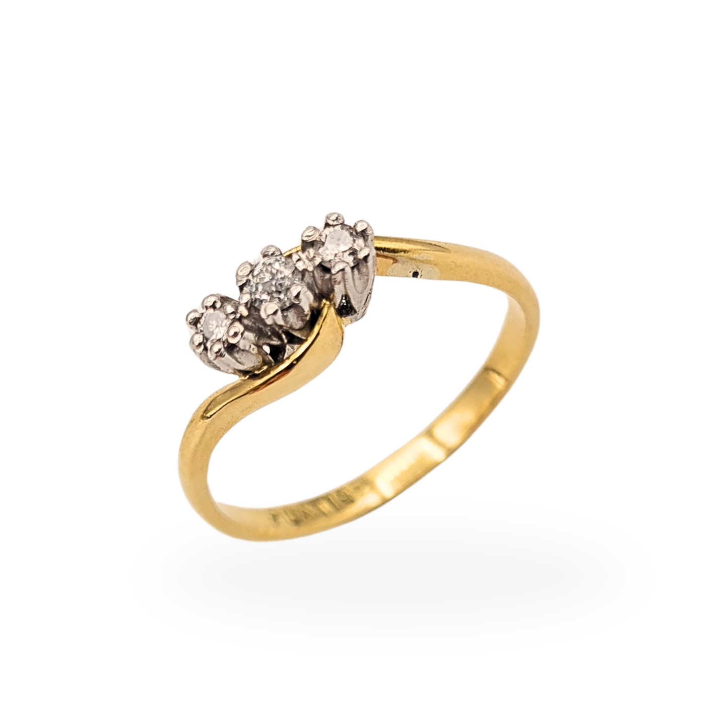 18ct Gold Platinum 3 Diamond Ring Trilogy Twist UK N US 6 3/4
