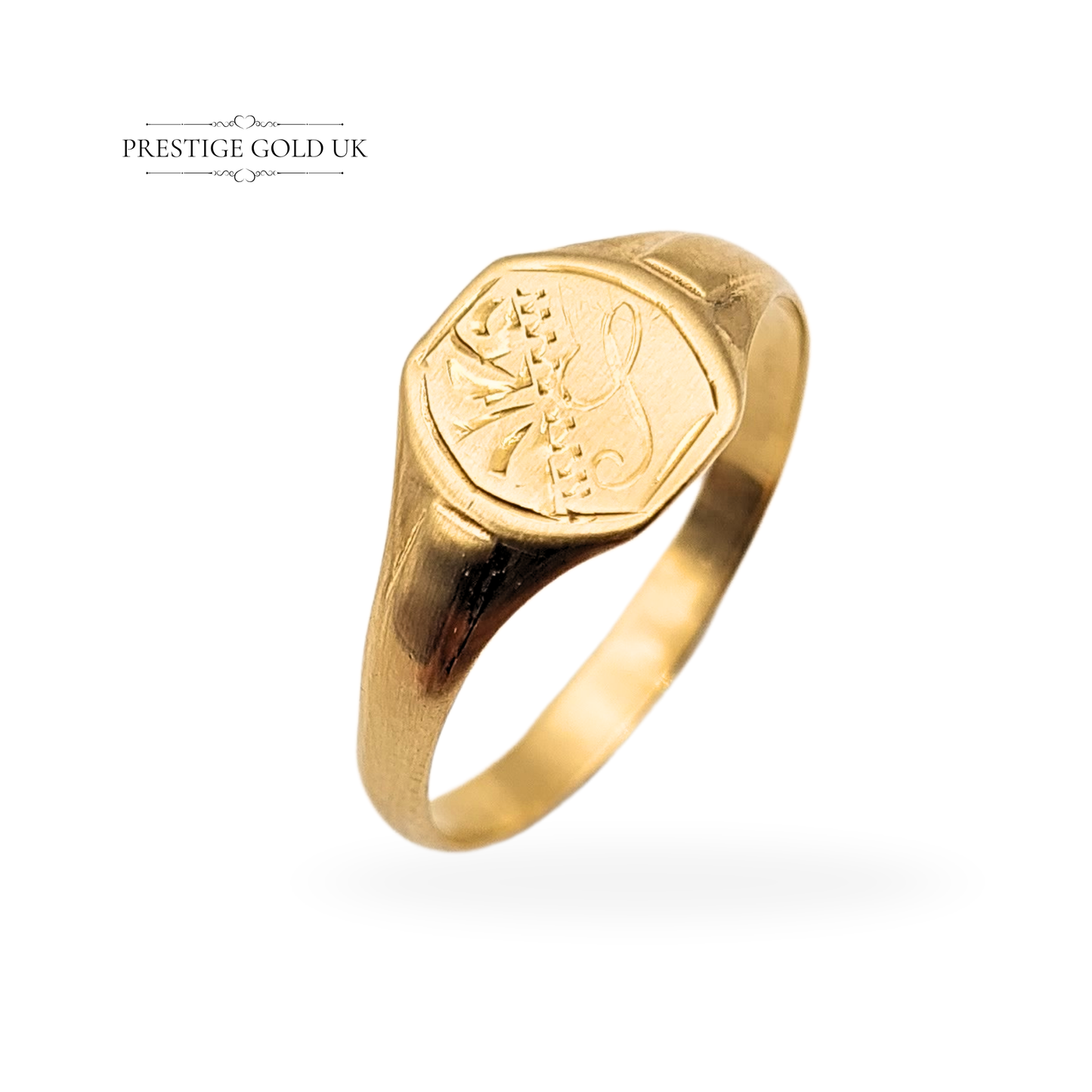 9ct Small Gold Signet Ring, UK M 1/2 US 6 1/2, Dainty Ring With Engraved Face