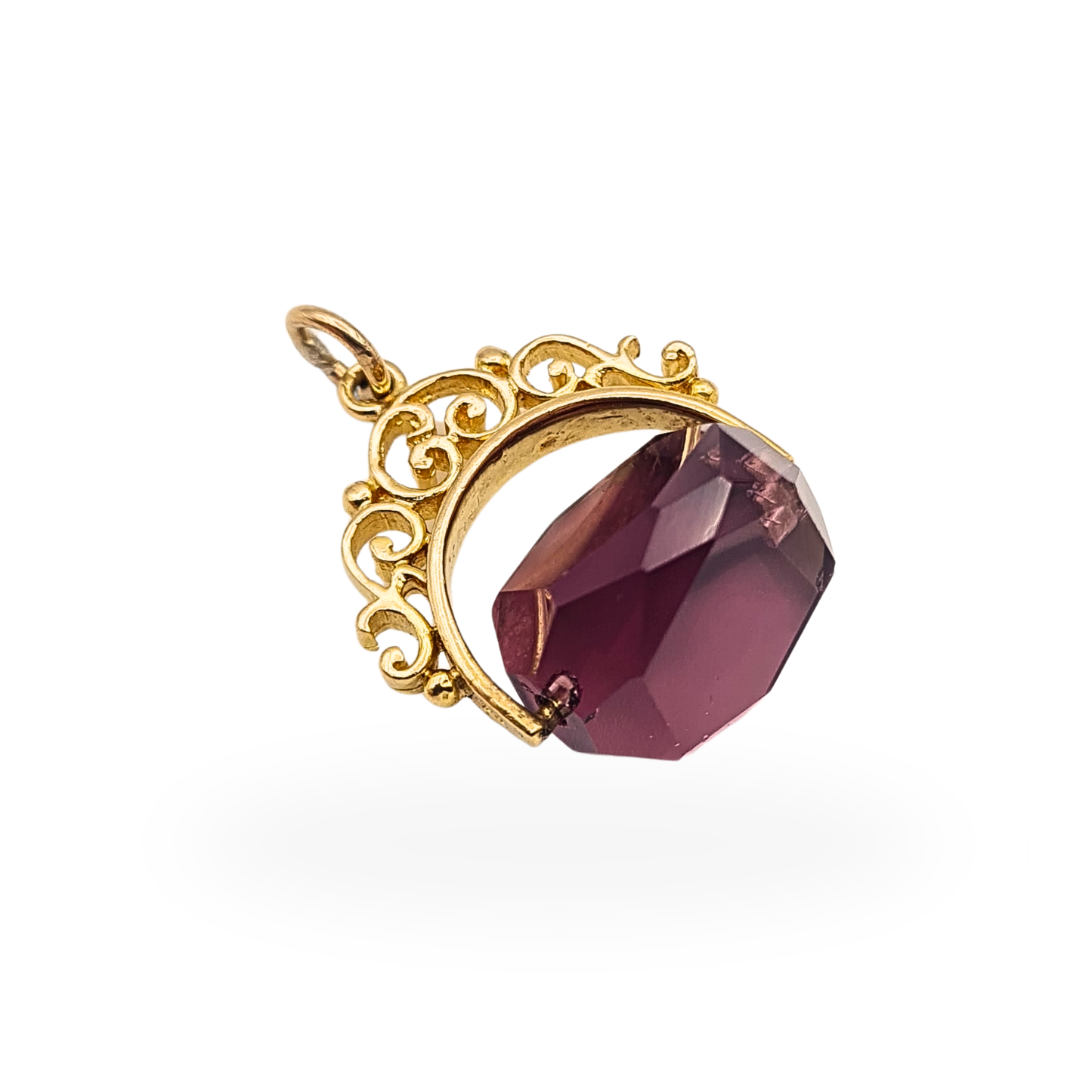 9ct Gold Purple Quartz Spinning Fob Pendant London 1990