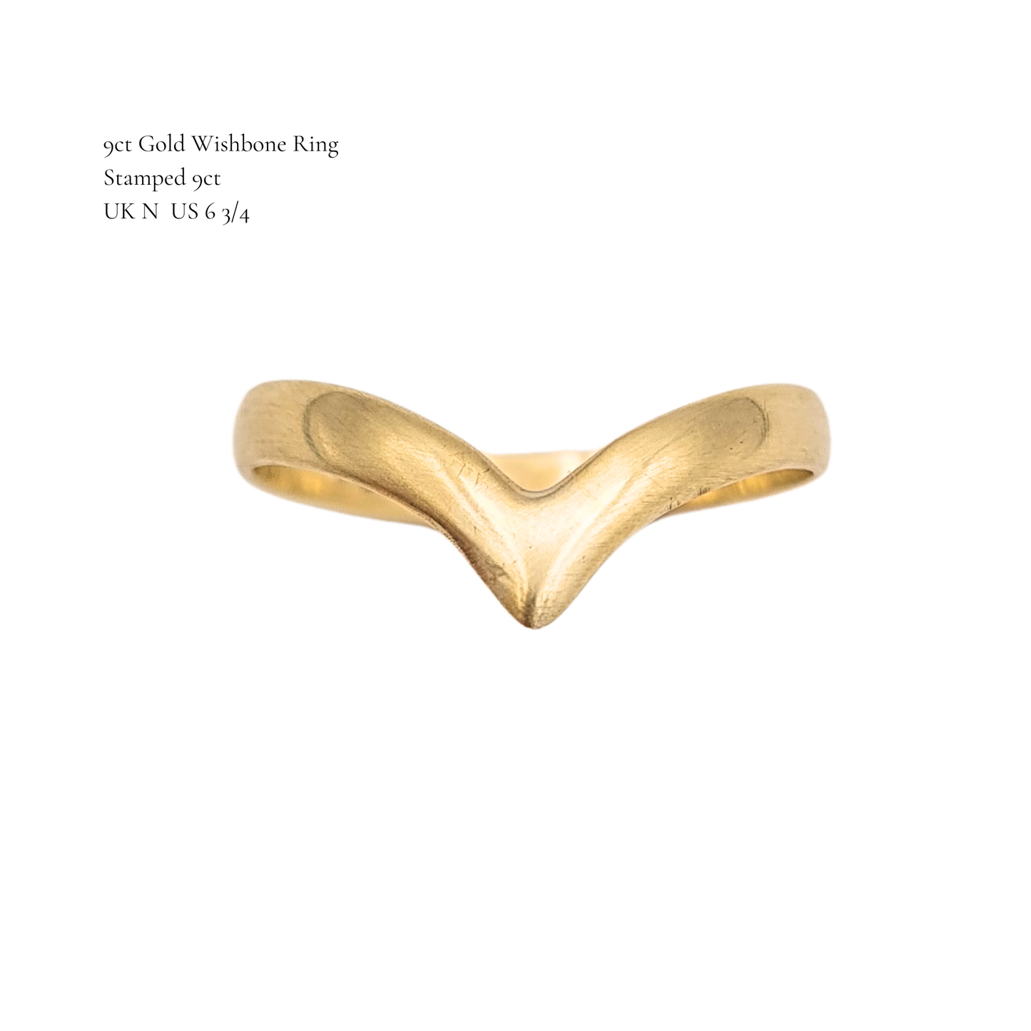 9ct Gold Wishbone Ring, UK N, Simple V Band, Stamped 9ct