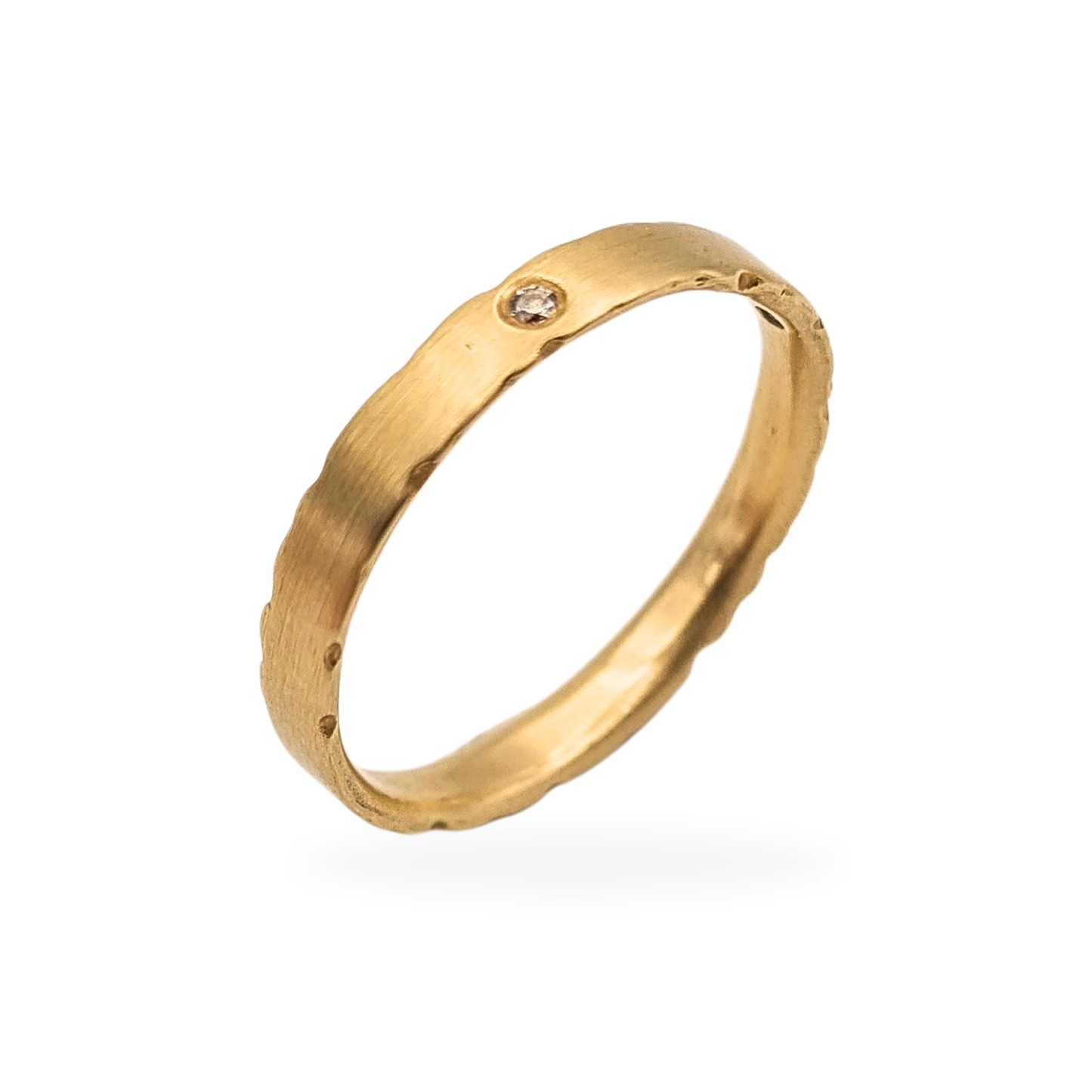 9ct Brushed Gold Diamond Ring,  UK O 1/2, Hallmarked