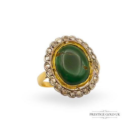 18ct Gold Oval Turquoise & Diamond Halo Cluster Ring,  UK M 1/2  US 6 3/4