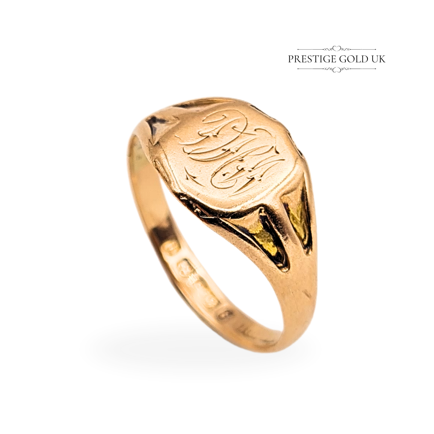 9ct Rose Gold Antique Signet Ring, Hand Engraved Initials UK O / US 7.3