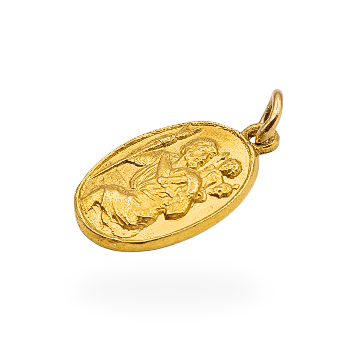 Solid 9ct Gold St Christopher Pendant, Birmingham 1986, Oval Faith Charm